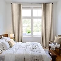 Vista 6 de MIULEE Beige 100% Blackout Linen Curtains 84 Inch 2 Panels Set Double Sided No Coating Pleated Back Tab Black Out Long Thermal Insulated Pinch Pleat