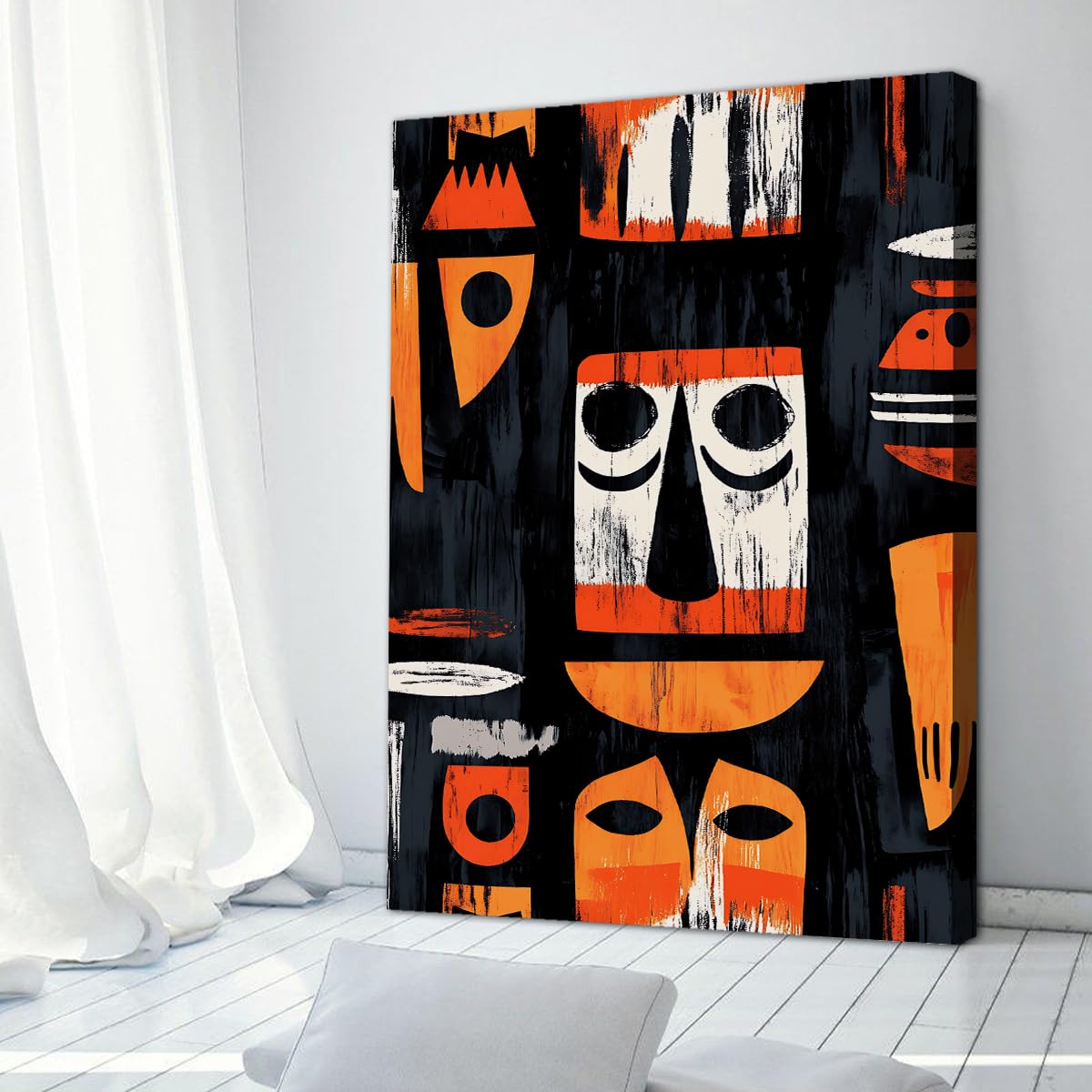 TOANGWALL Afrykański totem płótno sztuka ścienna abstrakcyjny wzór plemienny farba obraz teksturowany nowoczesna grafika galeria plakaty do baru toalety sali konferencyjnej dekoracja 80 x 120 cm