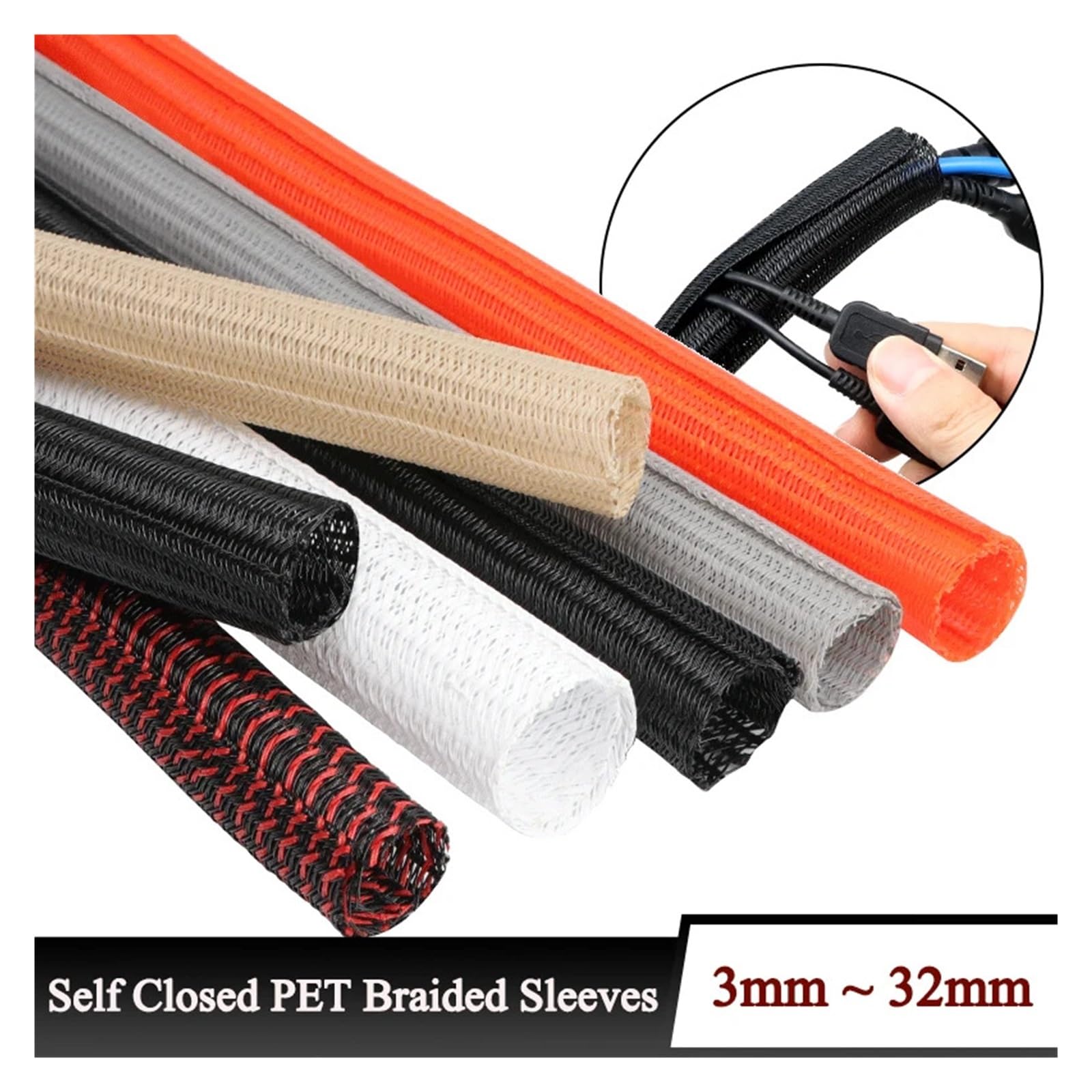 Guaina for cavi intrecciata in PET da 3-32 mm, autochiudente, sovrapposizione automatica delle linee, avvolgicavo flessibile for tubi divisi(A-4,8mm,5 meters)