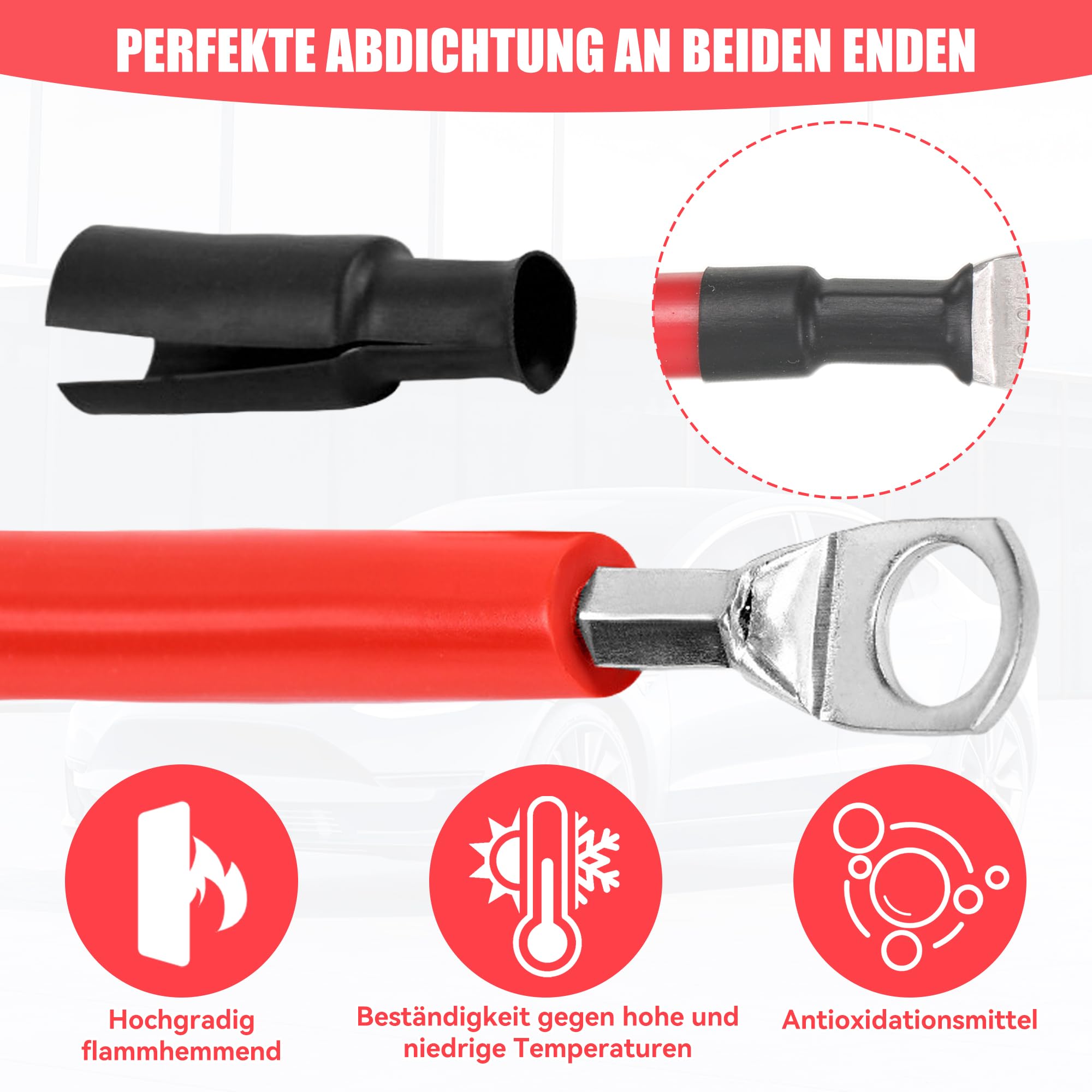 SWAWIS 2 stuks batterijkabel M8 30 cm, accukabel 35 mm2 batterijkabel 12 V/24 V koperen ringklemmen, accukabel voor motorfiets, zonne-auto-accu, aardkabel voor auto, zwart rood