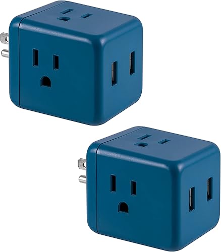Cordinate Cubo extensor de 3 tomas de corriente de pared con 2 puertos USB, paquete de 2, adaptadores espaciados, diseño de fácil acceso, conexión a