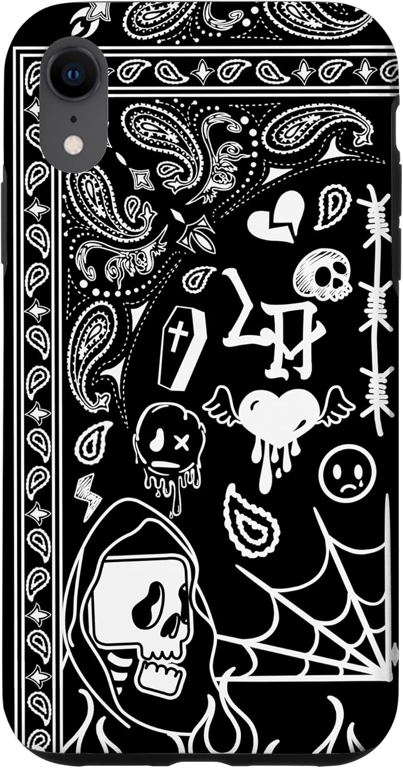 iPhone XR Graffiti Doodle Bandana Pattern Flames Melting Happy Face Case