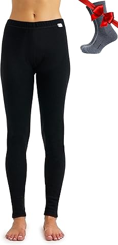 Merino.tech Lana Merino Pantalones Mujer - 100% Merino Pantalon Termico Mujer Ligero, Medio, Pesado con Calcetines