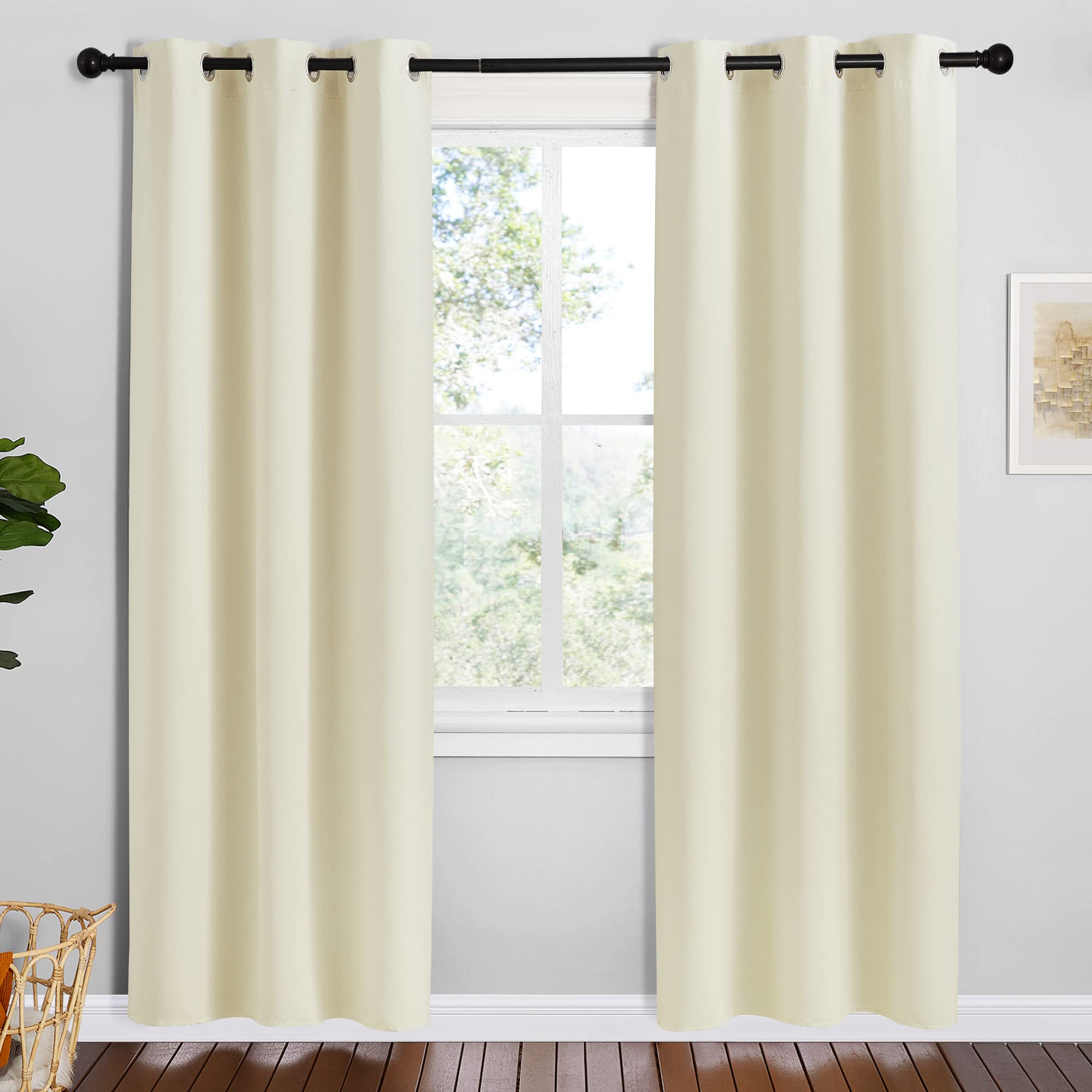 NICETOWN Kitchen Curtains for Decoration, Beige, 2 Panels, W42 x L78 inches, Thermal Insulated Grommet Room Darkening Draperies/Panels for Laundry