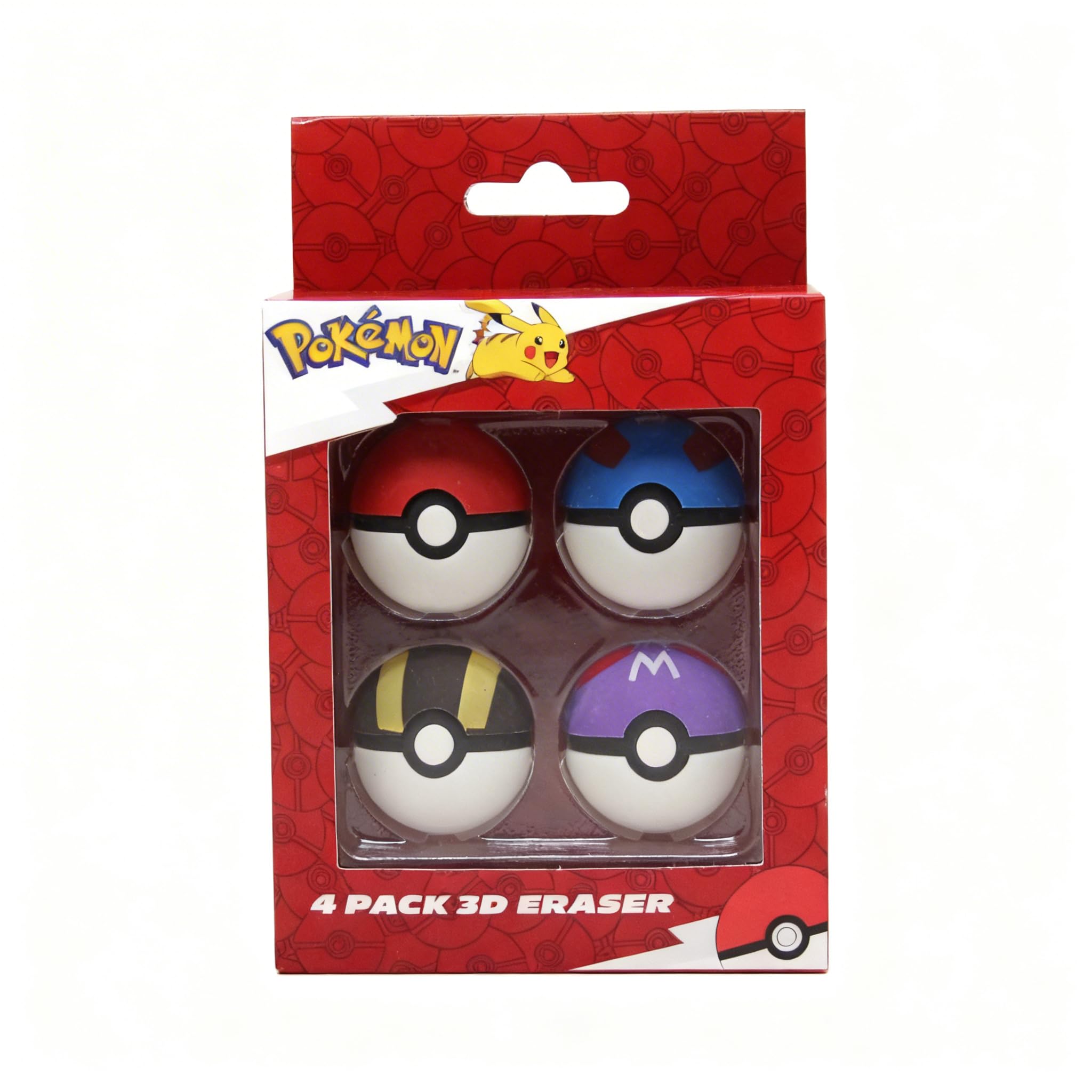 Pokémon 3D Poké Ball Erasers 4 Pack – Official Pikachu Stationery Set with PokéBall, Great, Ultra & Master Ball Designs – Kids School Art Supplies & Party Bag Fillers
