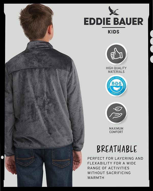 Eddie Bauer Kids' Zip Up - Kids' Full Zip Ultra Soft Sherpa Fleece Jacket for Boys and Girls (5-20), Size 10-12, Iron Gate by Eddie Bauer - Used condition - Image 6