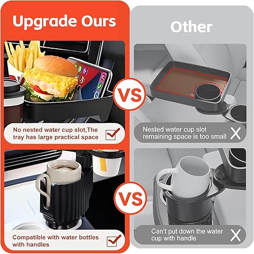 Miniatura 5 de Expansor de portavasos para automóvil, bandeja universal 6 en 1 compatible con 2.3 a 3.6 pulgadas, multitaza con bandeja grande para alimentos,
