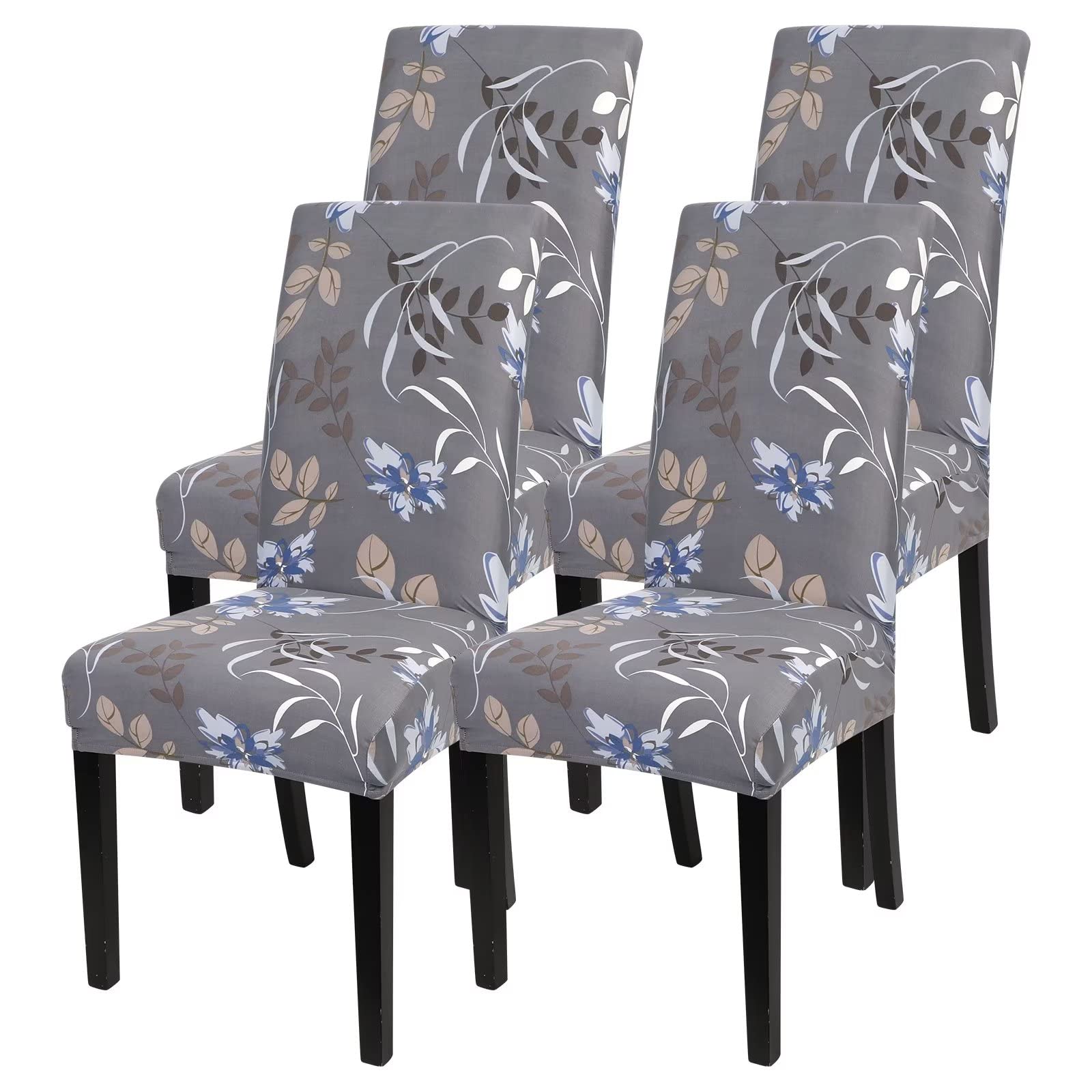 SearchI Dining Room Chair Covers Set of 4, Stretch Printed Kitchen Chair Slipcovers Removable Washable Parsons Chair Covers Protector for Dining Room, Hotel, Ceremony (Flower Pattern4)
