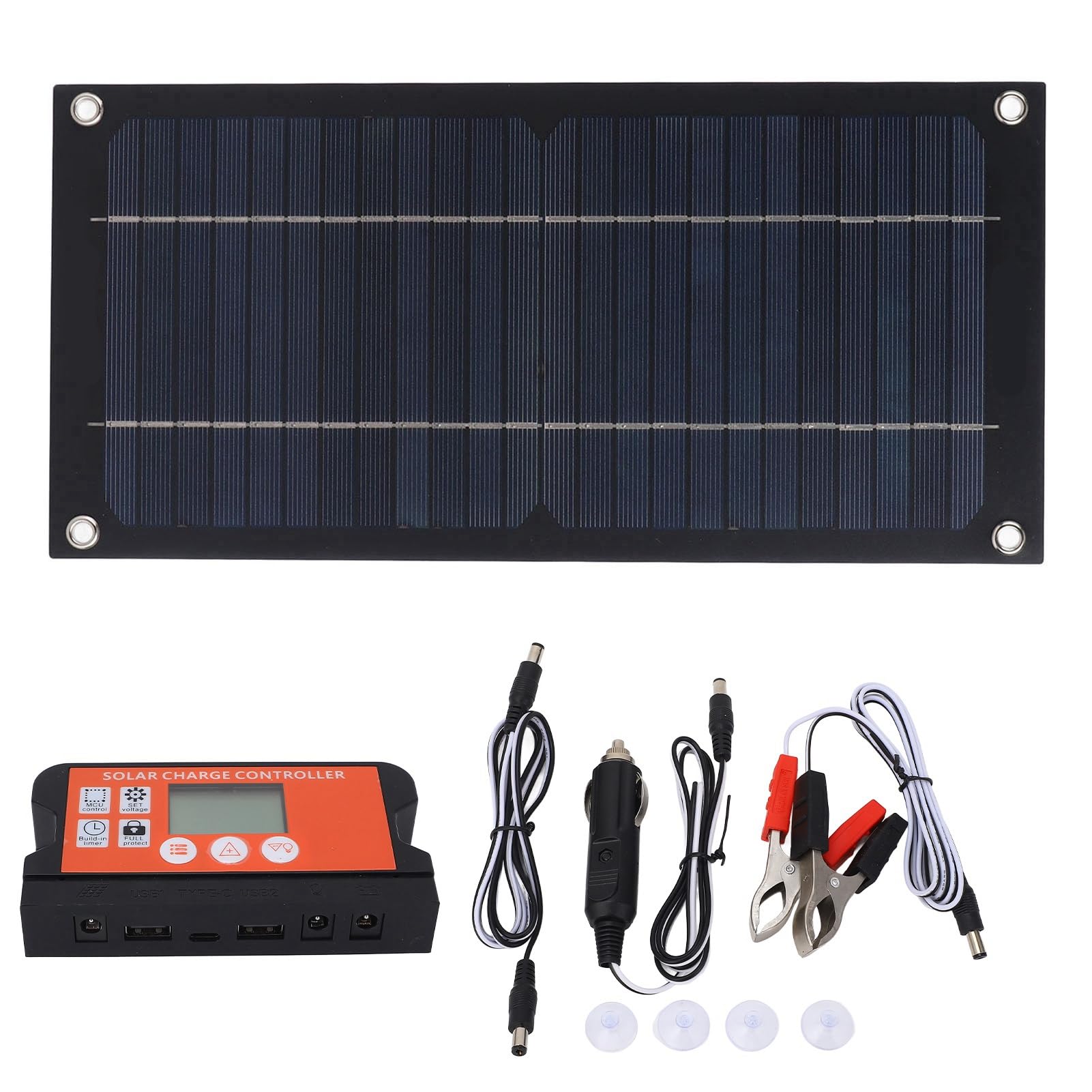 Fockety Kit di Pannelli solari 600W, regolatore di Carica monocristallino del silicio 12V 24V 100A con la Clip della Batteria del Cavo di Estensione, Stazione di Potere per la Marina di RV