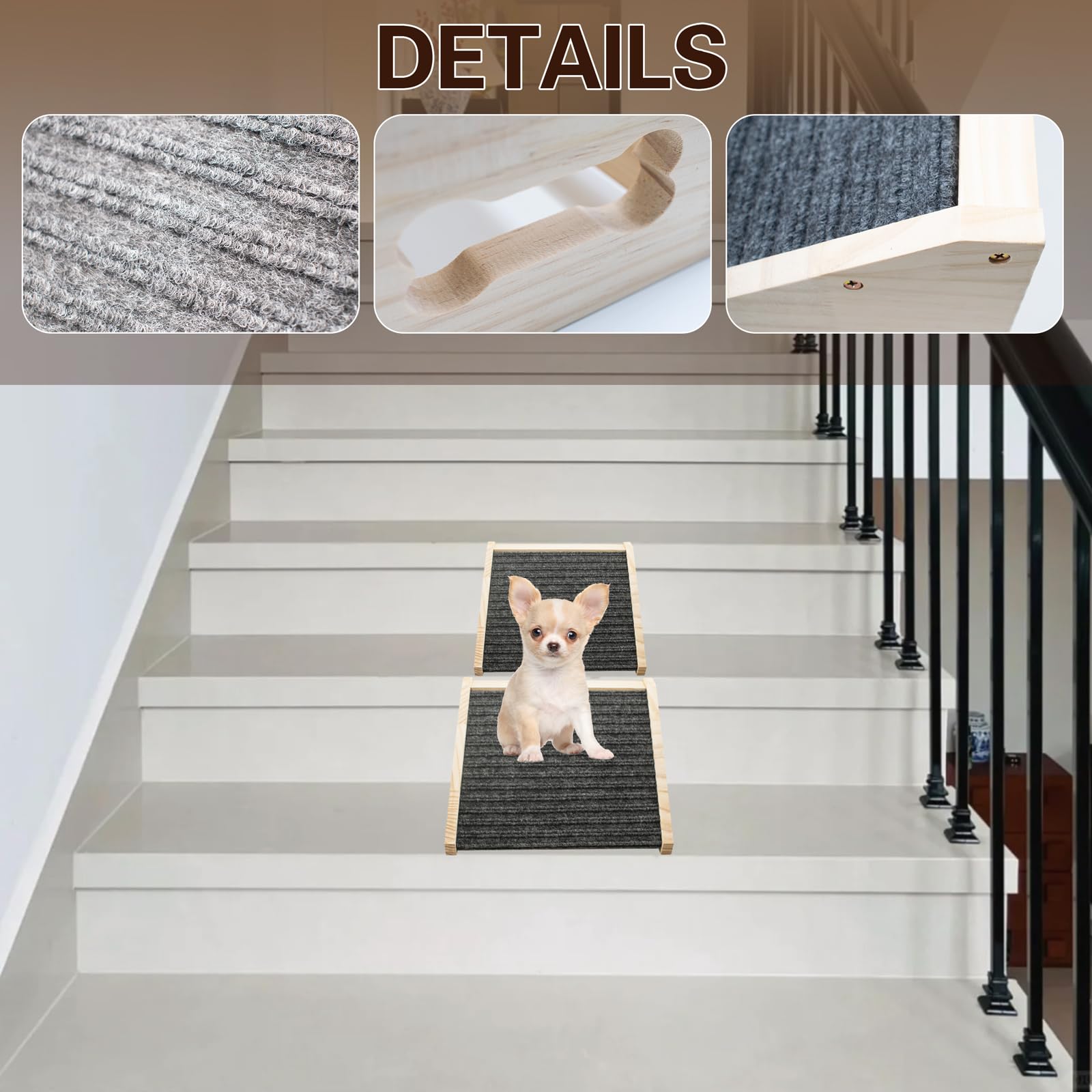 2 piezas rampa para mascotas de madera maciza con cubierta de fieltro antideslizante, rampa para perros, superficie de agarre antideslizante para cachorros, rampa de escalera para perros lesionados