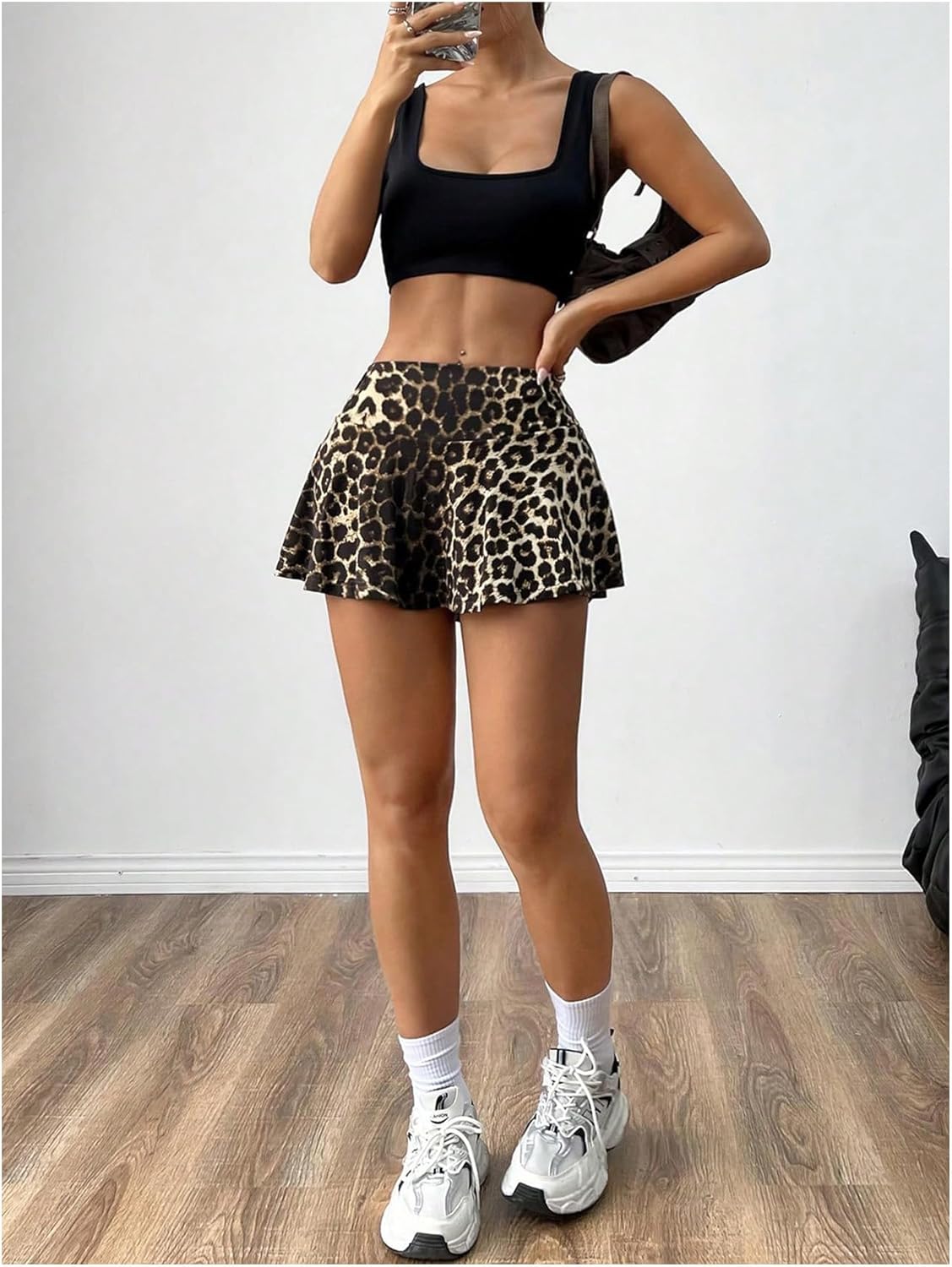 ruffle hem leopard print crop top