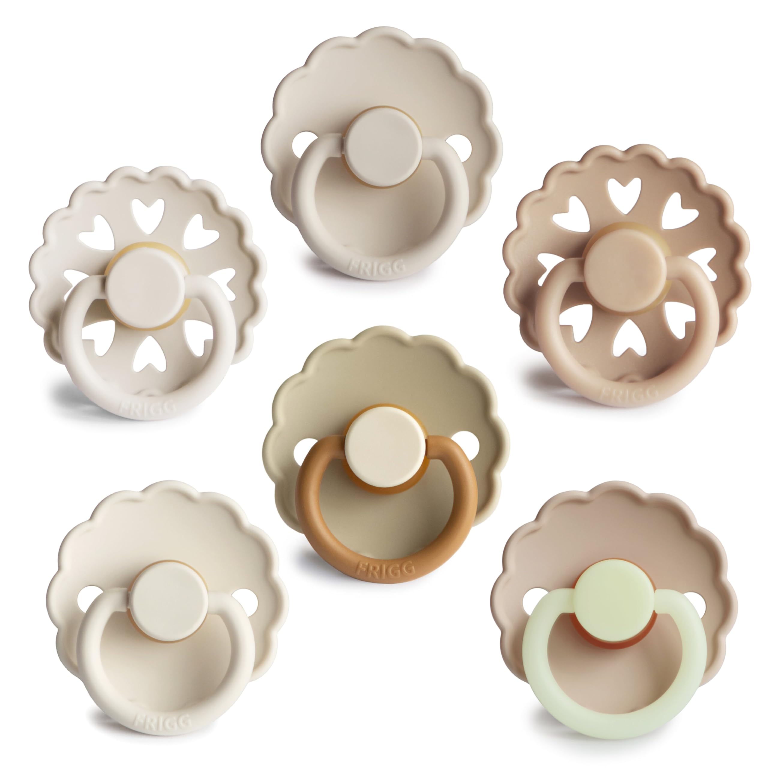 FRIGG Natural Rubber Baby Pacifier 6-Pack Cinnamon Charm | Made in Denmark | BPA-Free (6-18 Months)