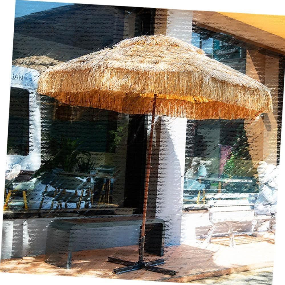 2-Tier Tiki Beach Umbrella 10ft Hula Thatched Patio Umbrella Hawaiian Style Market Umbrellas Large Commercial Outdoor Umbrellas for Coffee Shop(2.5m-8.2ft)