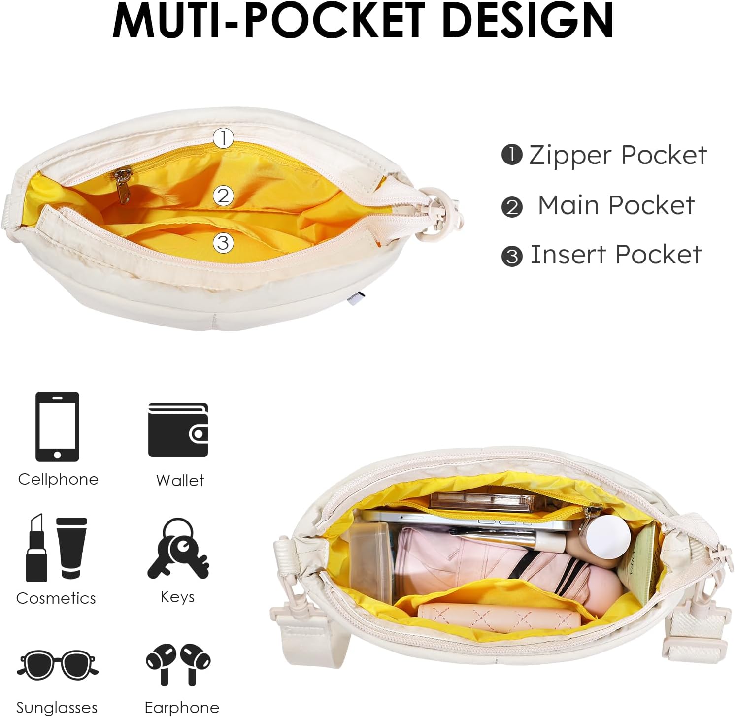 NOL Trendy Lightweight Small Quilted Puffy Crossbody Bag for Women, Waterproof, Removable Strap for Travel, Work & Shopping - Image 3