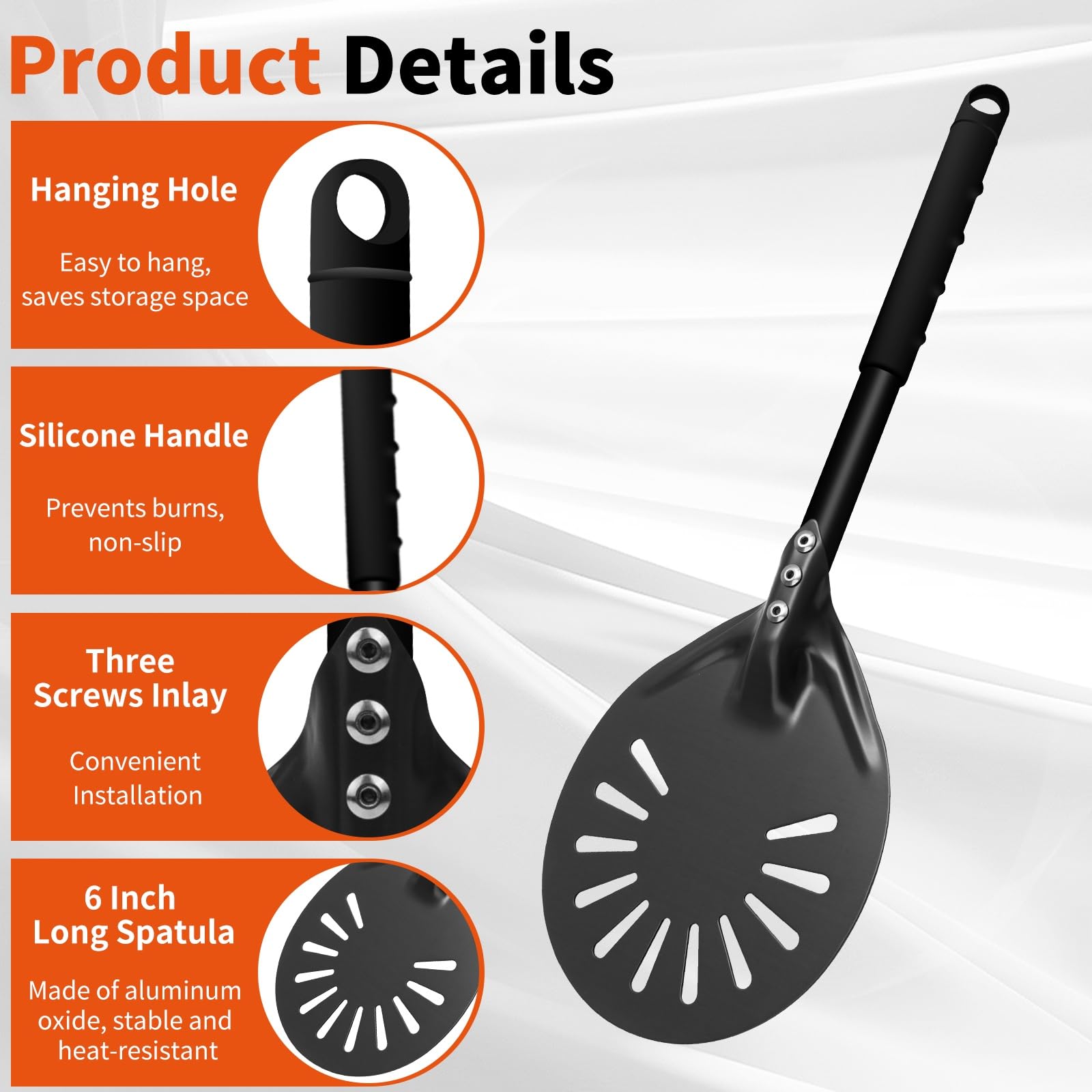 Łopatka do pizzy, zestaw perforowany, 30 cm, 15 cm, obracana do pizzy, odporna na wysokie temperatury, aluminiowa obieraczka z silikonowym uchwytem, nieprzywierająca, nadaje się do piekarników