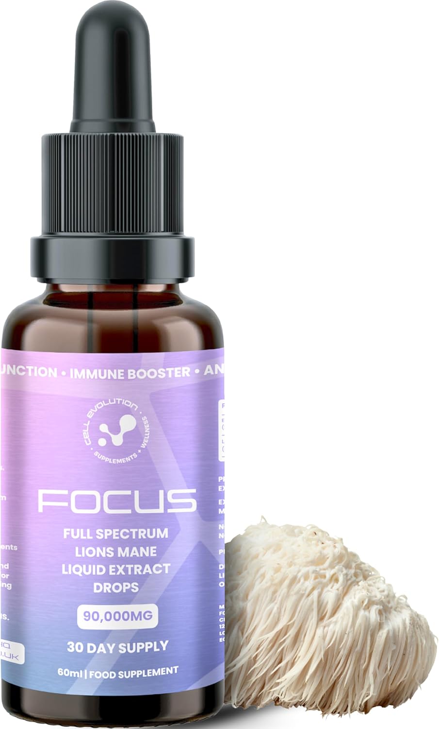 Lions Mane Full Spectrum Liquid Mushroom Drops Supplement, Super Strength 90,000mg (15:1), Increased Focus, Energy & Decreased Brain Fog, Natural & Suitable for Vegans