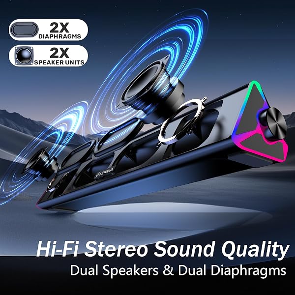 LENRUE PC Speakers,Computer Speakers with Single USB for Power and Stereo Sound,PC Soundbar with Touch Lights,Gaming Speaker for Desktop,Laptop (USB-C Adapter Included) - 2