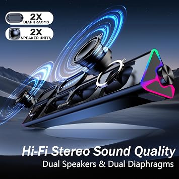LENRUE PC Speakers,Computer Speakers with Single USB for Power and Stereo Sound,PC Soundbar with Touch Lights,Gaming Speaker for Desktop,Laptop (USB-C Adapter Included)