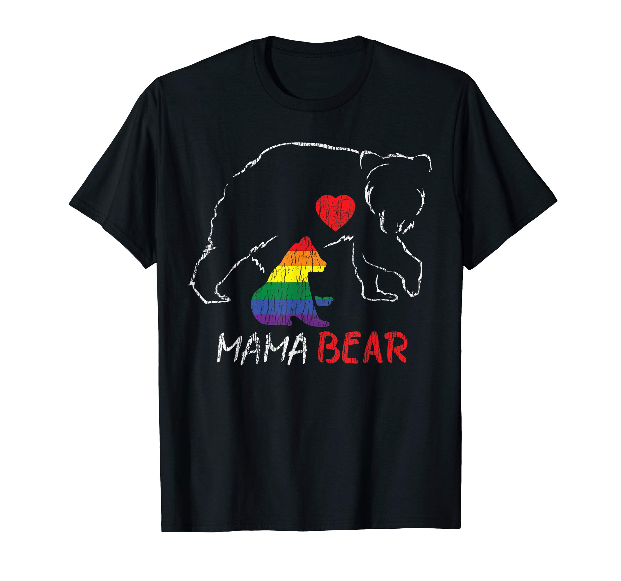 Vintage Rainbow Mama Bear Hugs Mom Mother Love LGBT Pride T-Shirt