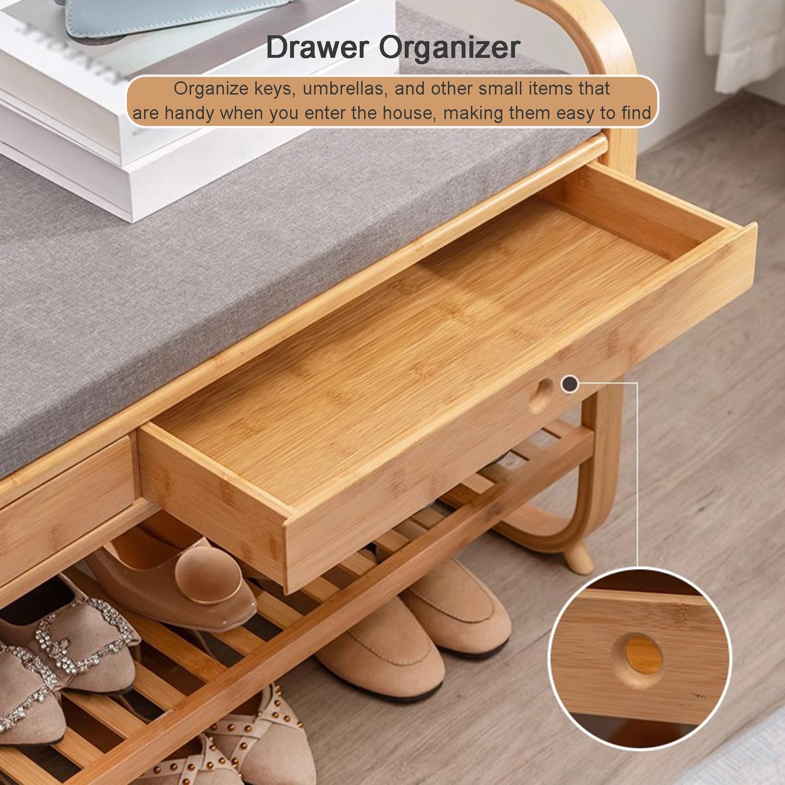 Generico Elegante Panca da Ingresso con vano portascarpe, scaffale in Legno con cassetti per corridoio, Camera da Letto, Sala da Pranzo, Soggiorno - 105 x 34 x 55 cm, Organizer salvaspazio