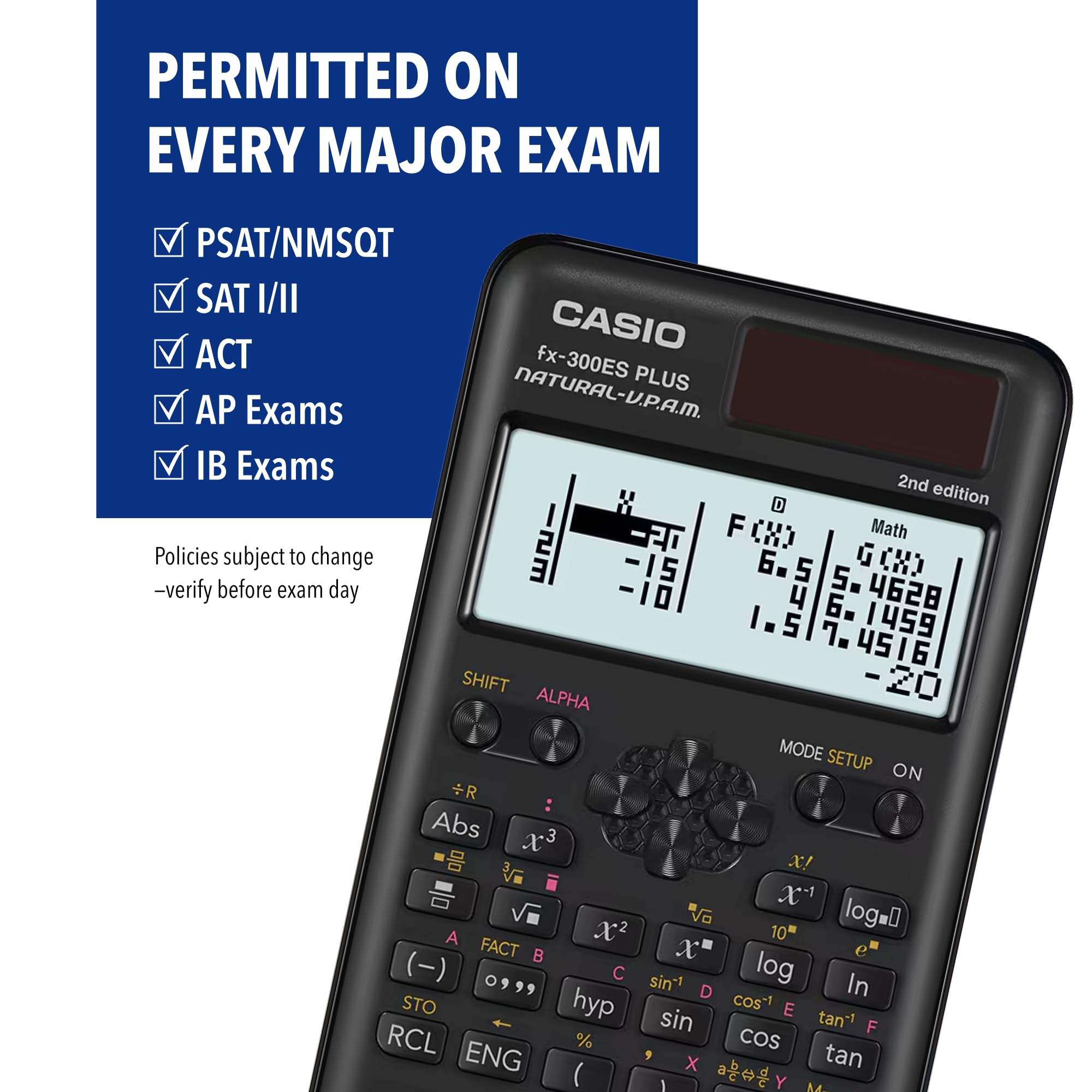 Casio fx-300ES Plus 2nd Edition Standard Scientific Calculator | 262 Functions Natural Textbook DisplaySM | Ideal for Middle High School Math Statistics & Algebra | Black product thumbnail 3