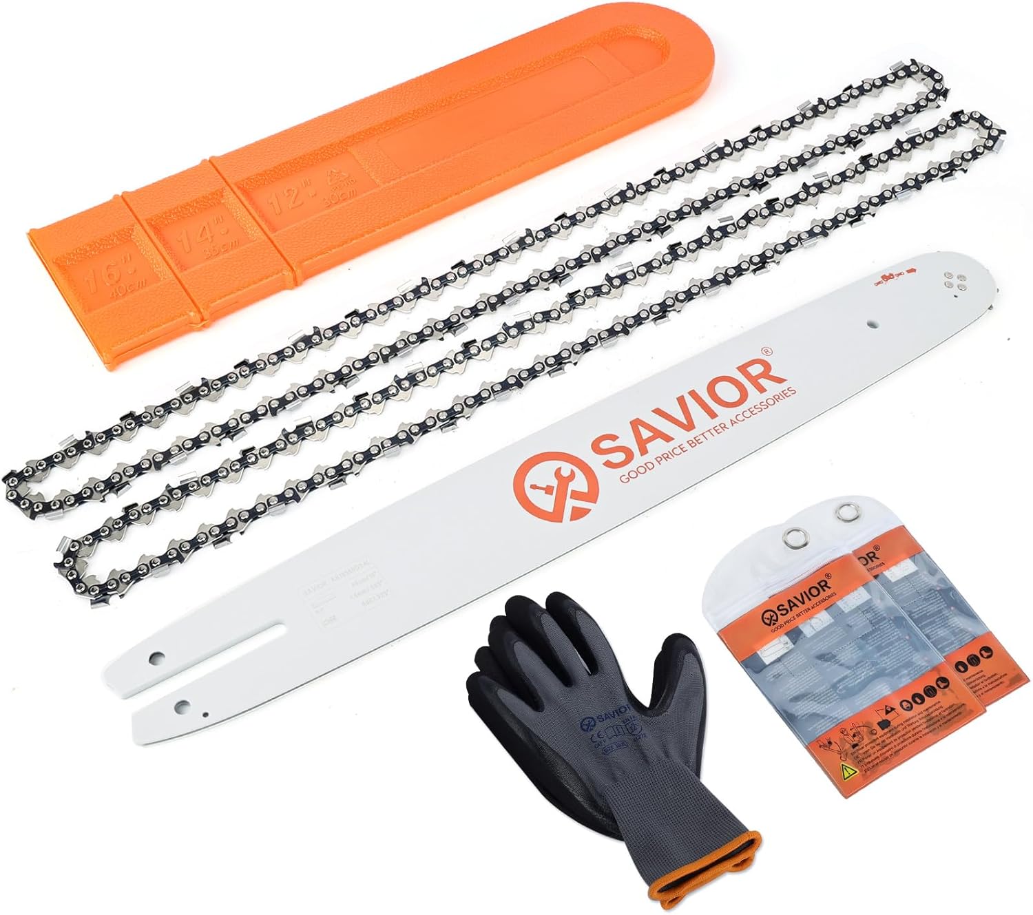 Savior 18 Inch Chainsaw Guide Bar and Chain Combo, 3/8" LP Pitch .050" Gauge 62 Drive Links Replace Oregon 180SDEA041 39272 Guide Bar, Fits Poulan Ego Greenworks Echo Kobalt and More (2 Chains+ 1 Bar)