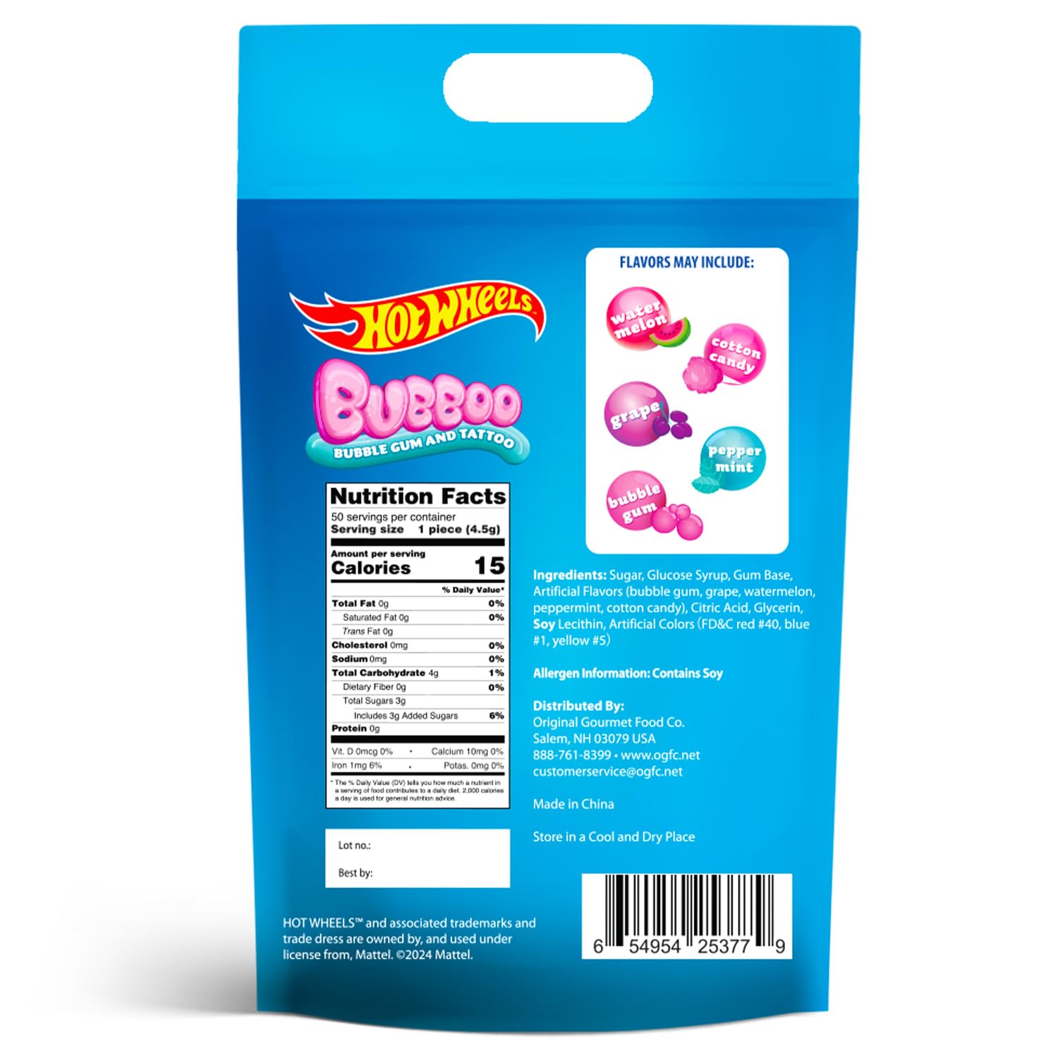 Hot Wheels Juego de goma de mascar y tatuajes temporales – Bubboo con 50 piezas de chicle en 5 sabores y 50 tatuajes temporales para niños, paquete de recuerdos de fiesta de Hot Wheels