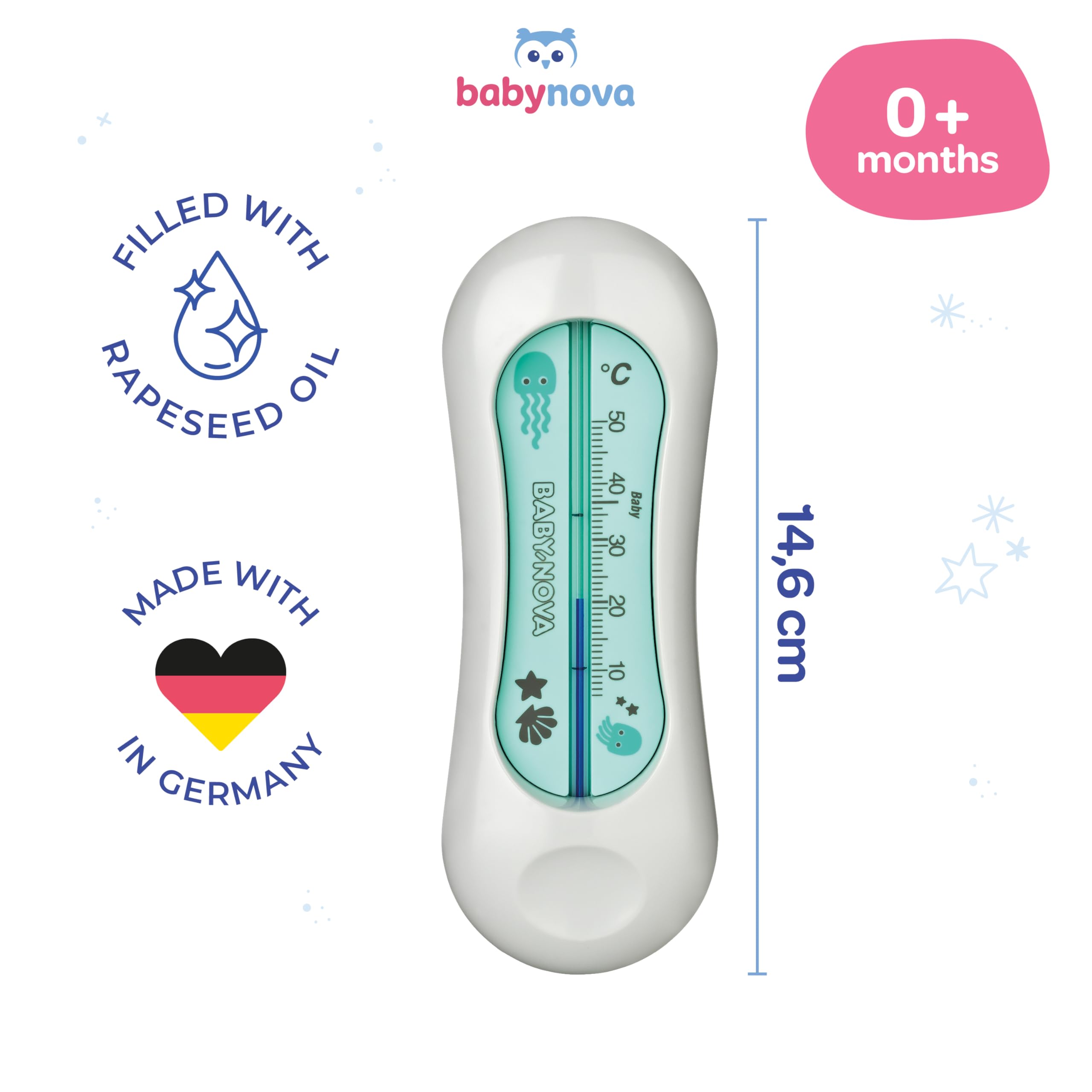 babynova Termometro da bagno per bambini – Termometro dell’acqua sicuro per il bagnetto – Termometro per la temperatura del bagno per neonati – Senza BPA - Grigio