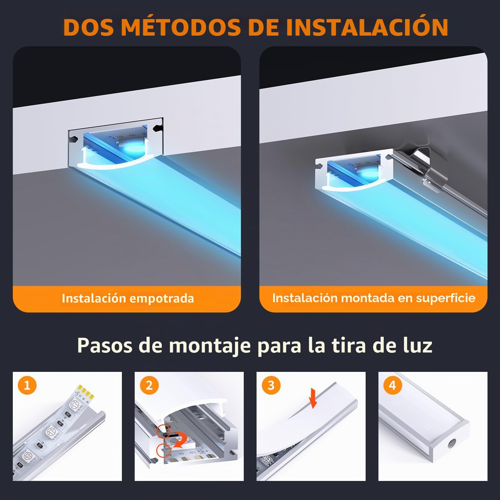 Chesbung Perfil Aluminio Tira LED, 1m Perfil de Aluminio para LED Forma de U, Canal de aluminio LED y Difusor, con Conector de Esquina, Adhesivo, Tapas finales, Clips de Montaje (6Pcs-1M-U)