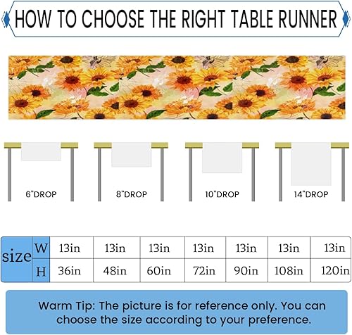Miniatura 2 de Table Runner Rustic Sunflowers, Rustic Linen Table Cloth for Farmhouse Kitchen, Dinner, Events, Party, Holiday Table Decor 13 x 120 Inches