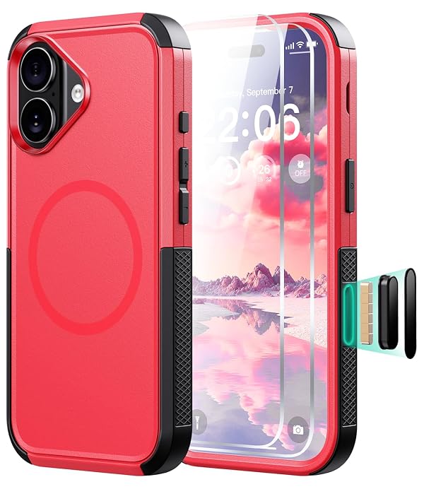 Diverbox Magnetic for iPhone 17 Case-(Compatible with MagSafe) Heavy Duty Protection Phone Case with Camera Control Button with Screen Protector Shockproof Drop-Proof 6.3 inch (Red) by Diverbox - Used condition - US$4.54