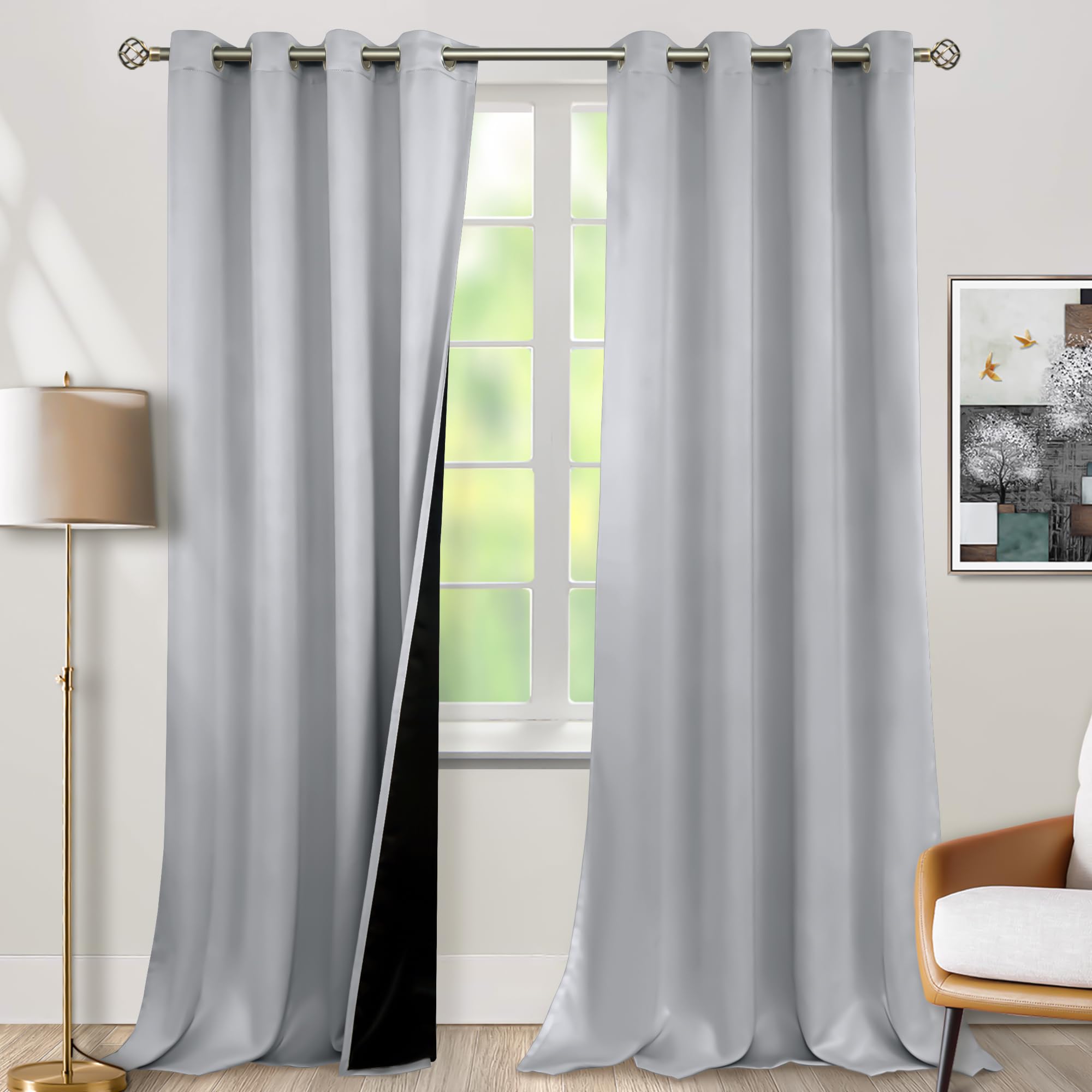 BGment Light Grey Blackout Curtains 95 Inches Long 2 Panels Set for Living Room, Thermal Insulated 100% Light Blocking Curtains & Drapes, Grommet