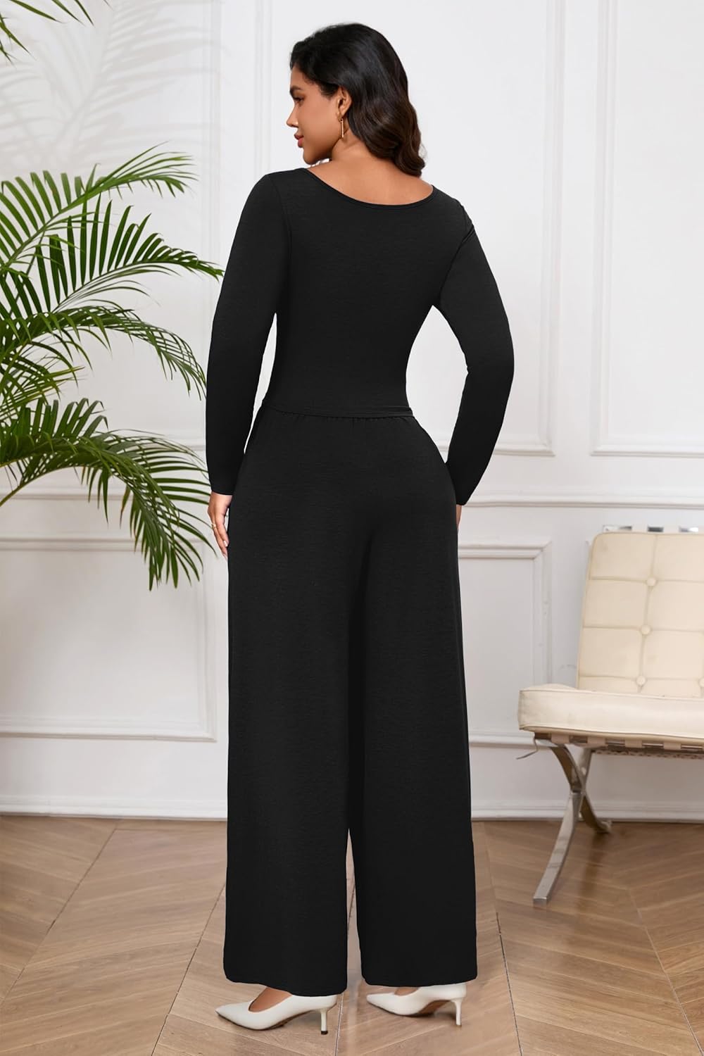 CLOCOR Womens 2 Piece Outfits Sweatsuits - Tracksuit Set Long Sleeve Crop Top & Drawstring Wide Leg Pants with Pockets - Image 7