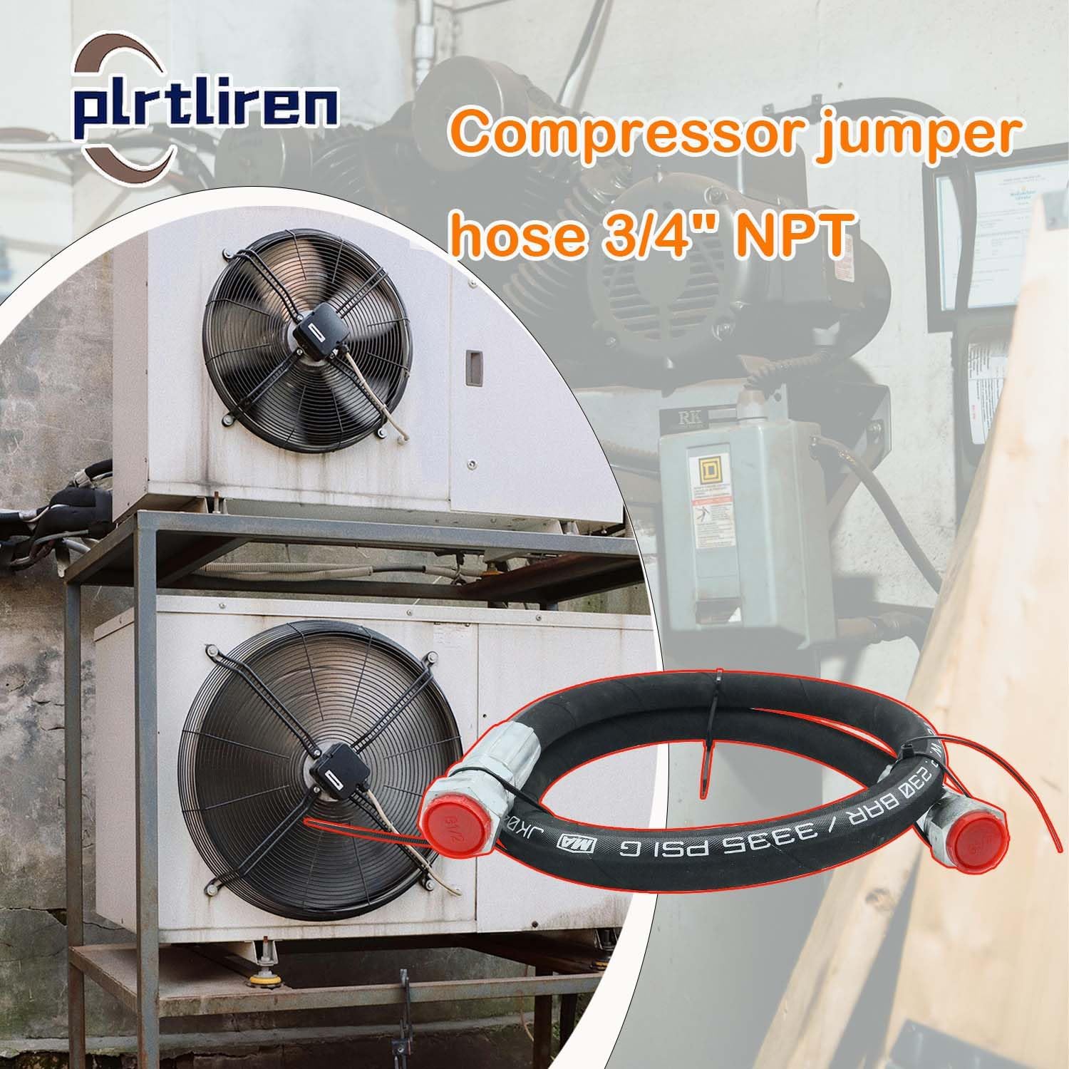 3/4 (3/4" x 40"Length) compressor jumper hose withstand high temperature of 320°F and two Male Connector (3/4" NPT) Both Sides Fittings Rotate Freely