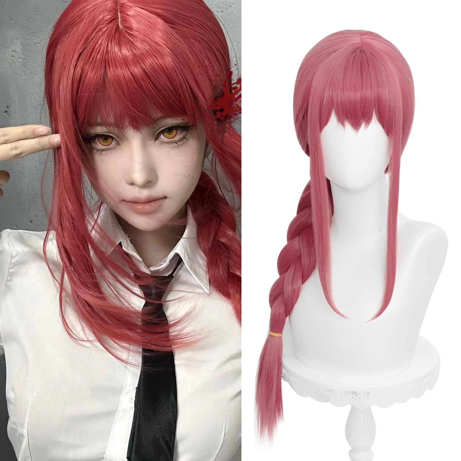 Aicos Anime Long Pink Red Cosplay Braids Wigs for Women Long Wigs Cosplay + Free Cap
