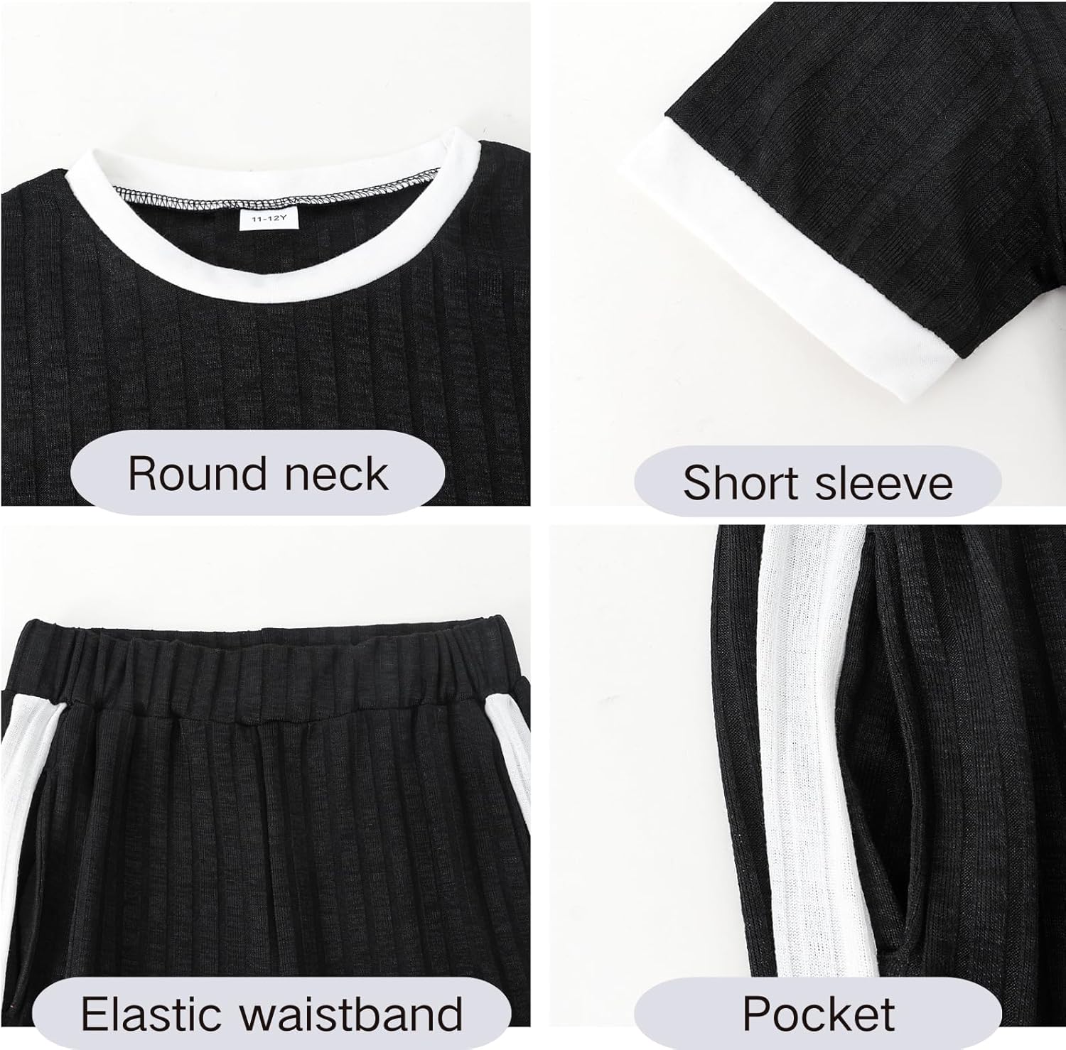 Size 7-14 Girls Clothes 2 Piece Sets Short Sleeve Letter Print Top T-Shirts Camo Cargo Pants Fall Outfits - Image 2