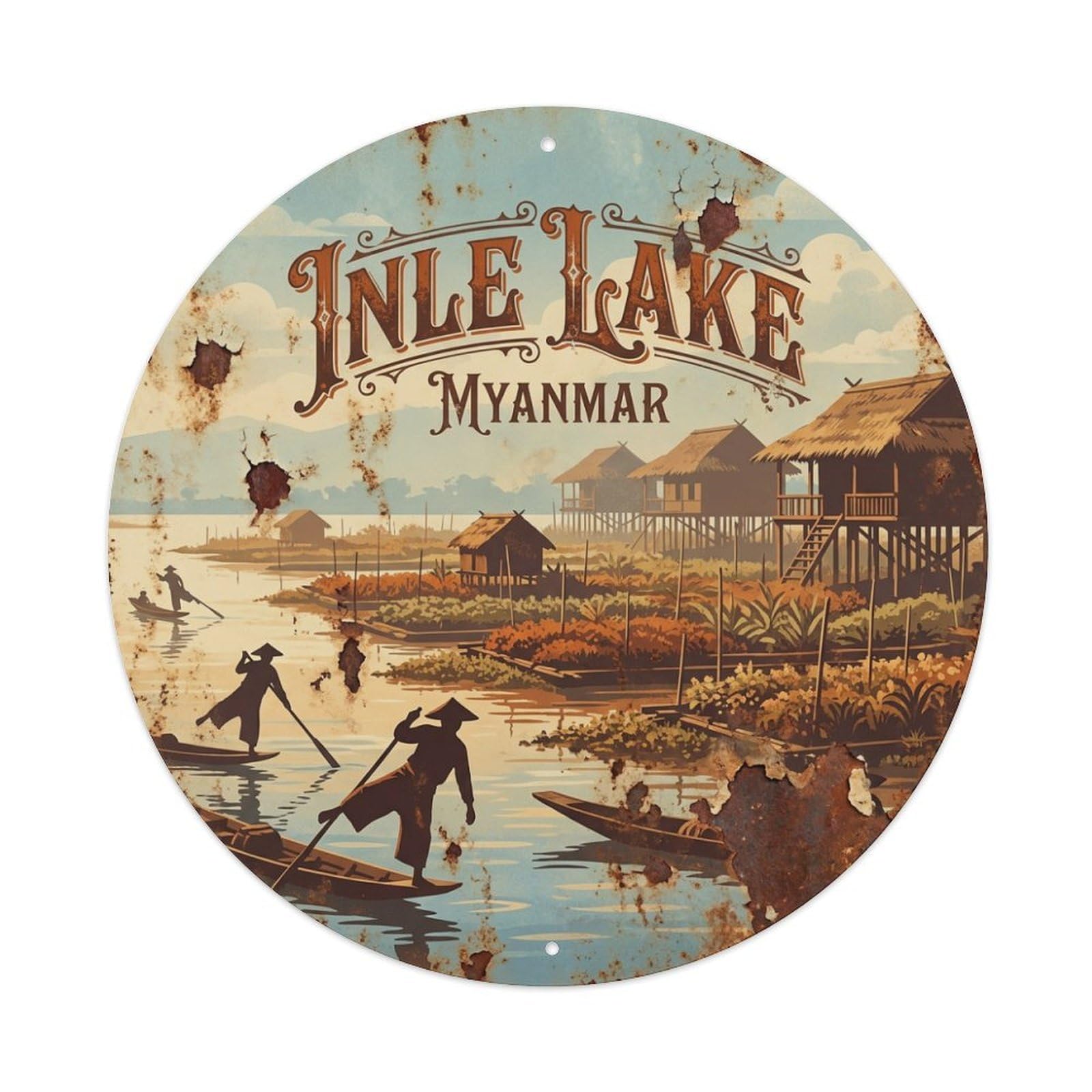 Myanmar Vintage Travel Inle Lake Metal Tin Sign