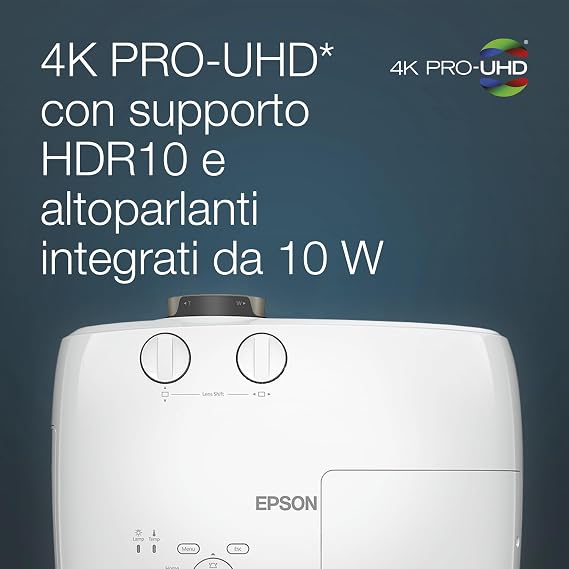 Epson EH-TW7100 4K Pro-UHD 3LCD projector (3,000 lumens white and color brightness, contrast ratio 100,000:1, integrated 10W speaker, optional Wi-Fi, HDMI)