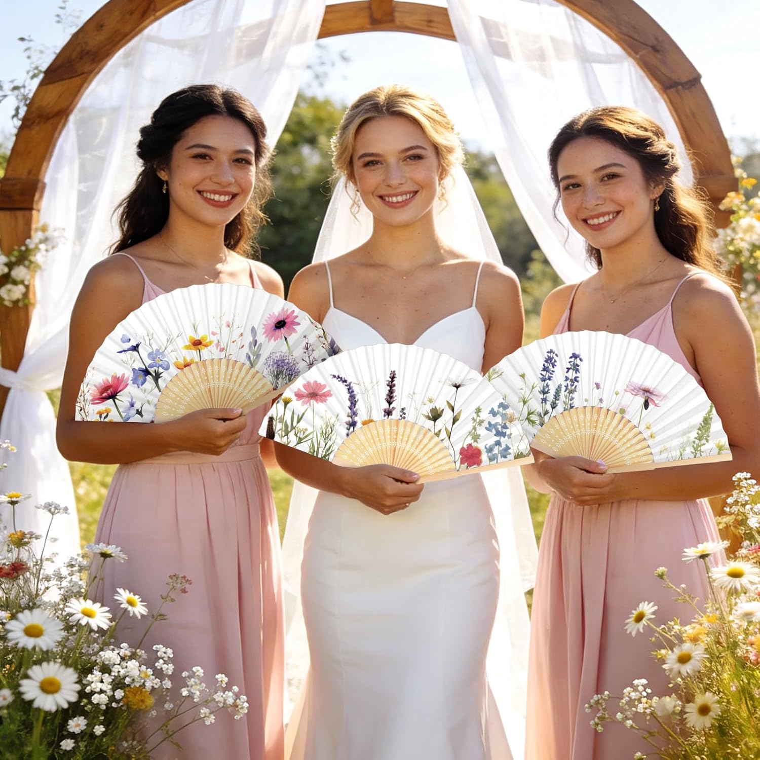 Roowest 36 Pcs Wildflower Folding Hand Fans Bulk for Wedding Tea Party - Floral Hand Paper Fans with Bamboo Handles, Spring Baby Shower Favor Gifts for Guests Wedding Tea Party Decor