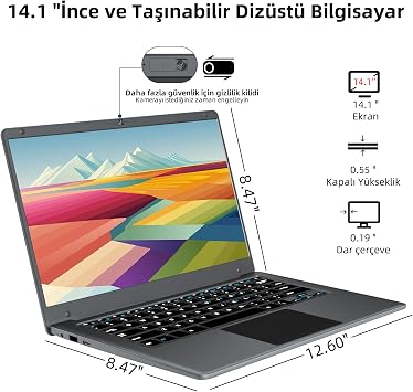 Morostron 14.1 inch Laptop Computer,Celeron Quad-Core Up to 2.2 GHz,4GB RAM and 320GB SSD,Win11 Laptop Computers with FHD IPS,Slim and Lightweight Notebook,Work and Students laptops,Gray,WPS