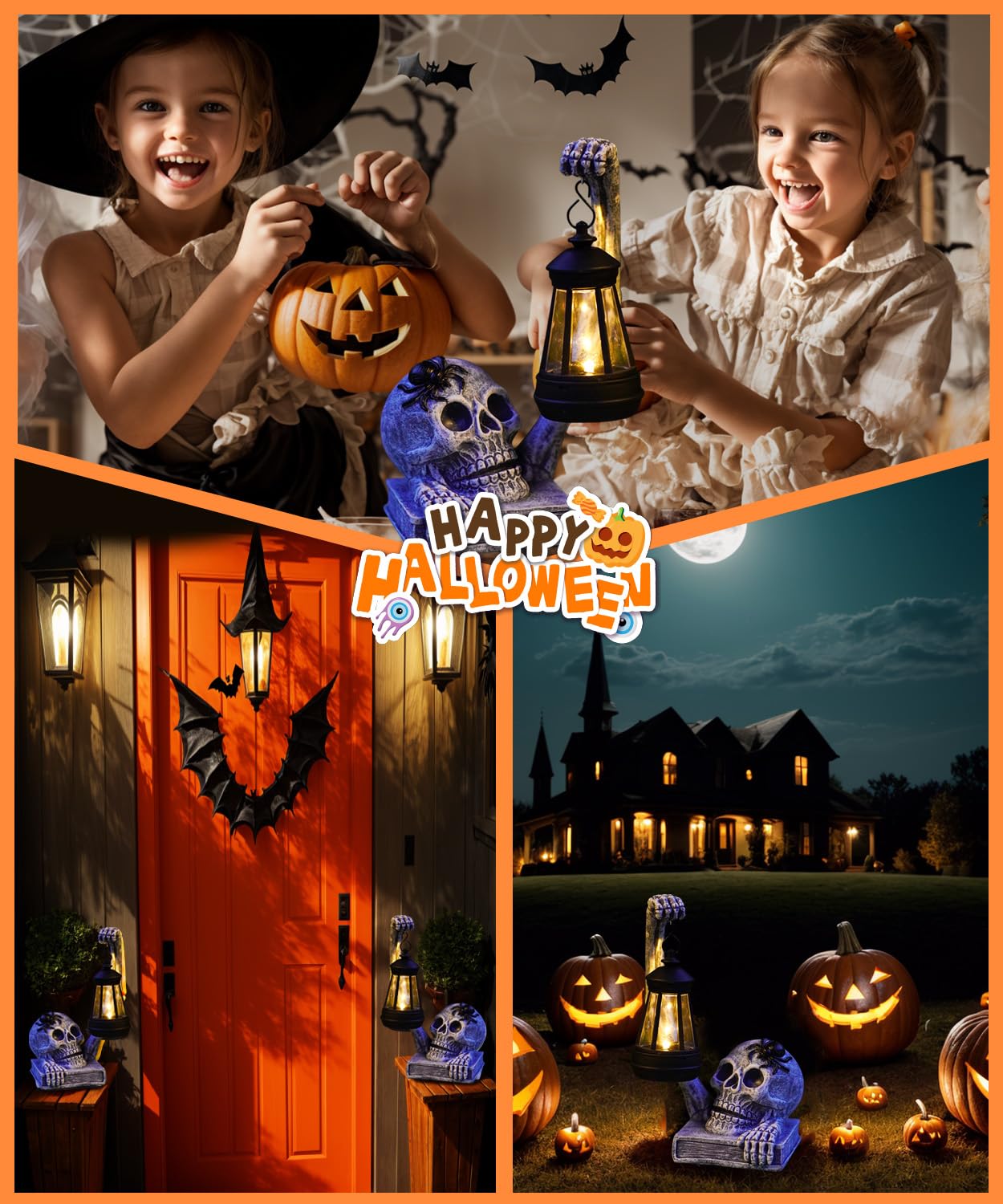 Yeomoo Totenkopf Mit Solarlampen - Halloween Deko für Outdoor Innen, Schädel Solar Figuren, Horror Geschenke für Frauen Männer, Skull Deko für Garten, Balkon, Tisch, Wohnzimmer - Grau