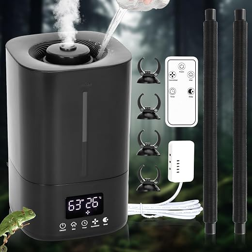 Automatic Reptile Fogger Humidifier with Smart Humidity Control, 5L Large Tank, 70" External Sensor Probe, Dual Hose Terrarium Humidifier for Ball Python, Chameleon, Gecko, Frog, Vivarium & Grow Tent