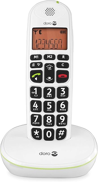 Doro PhoneEasy 100W DECT Cordless Phone with Amplified Sound and Big Buttons, NO Answerphone (Single Set/White) [UK and Irish Version]