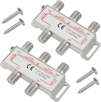 2 Pack 4 Way Coaxial Cable Splitter,Support 5-2500MHz,Coaxial Antenna Splitter for RG6 RG59 Coax Cable Satellite HDTV