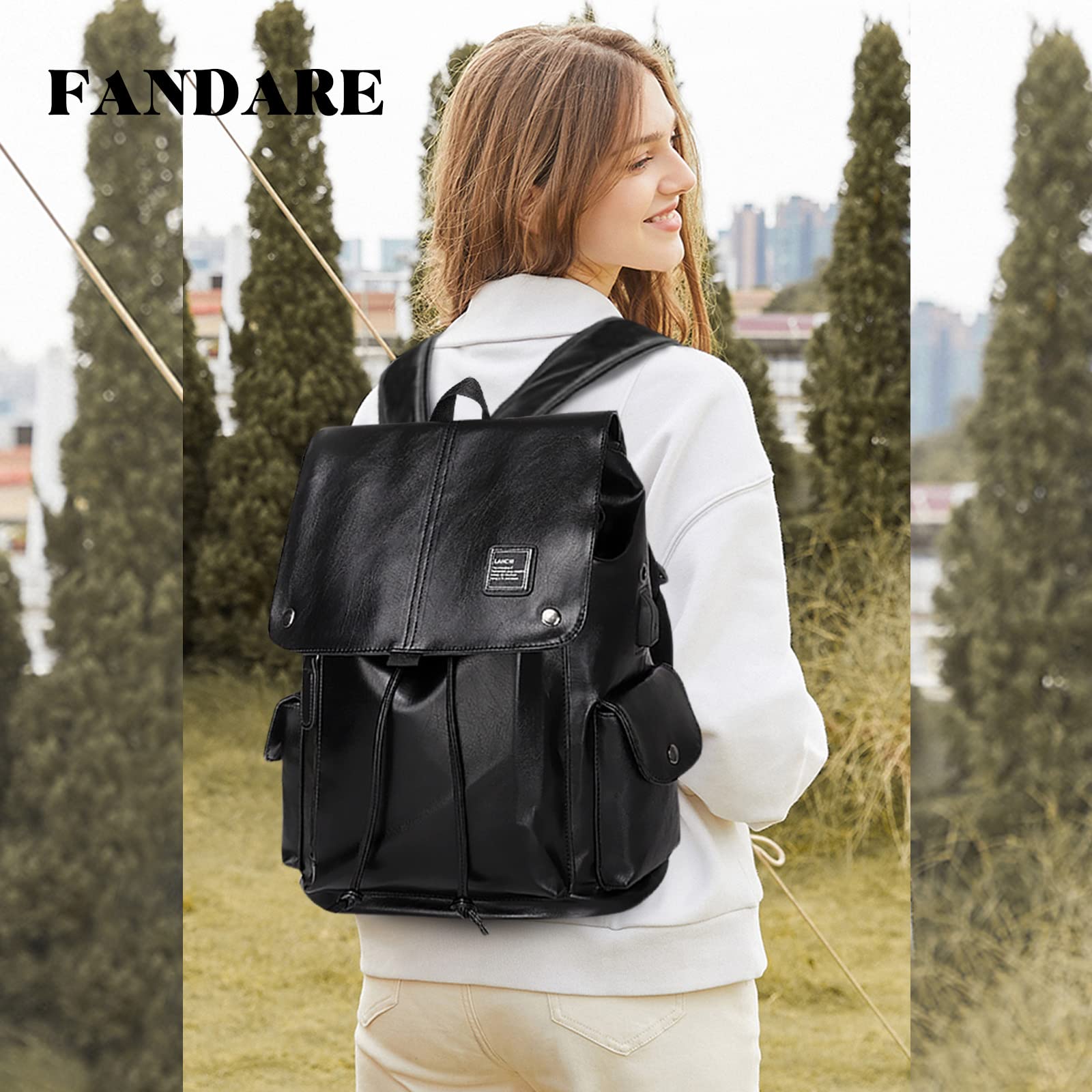 ADITAM Zaino Impermeabile PU Daypack con USB per Laptop da 15,6 Pollici Ragazzi College Bag Uomini Field Pack High School Bag Zaino Outdoor Viaggi Campeggio Escursionismo Zaino Fanteria Pack Marrone
