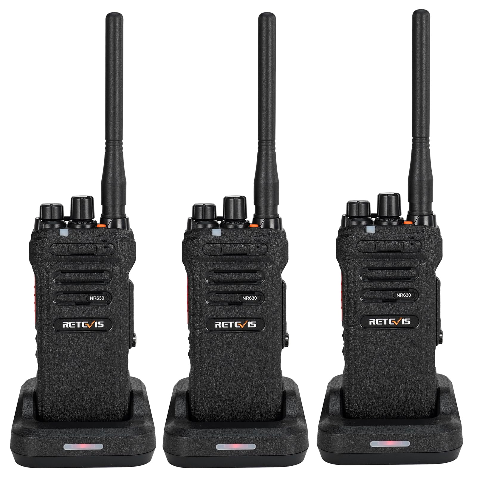 Retevis NR630 Walkie Talkie para Adultos, Walkies Largo Alcance, IP67 Impermeable, Cancelación de Ruido, Llamada de Grupo, 2800 mAh Recargable Walkie Talkie para Obra, Contratista (Negro, 3 Unidad)