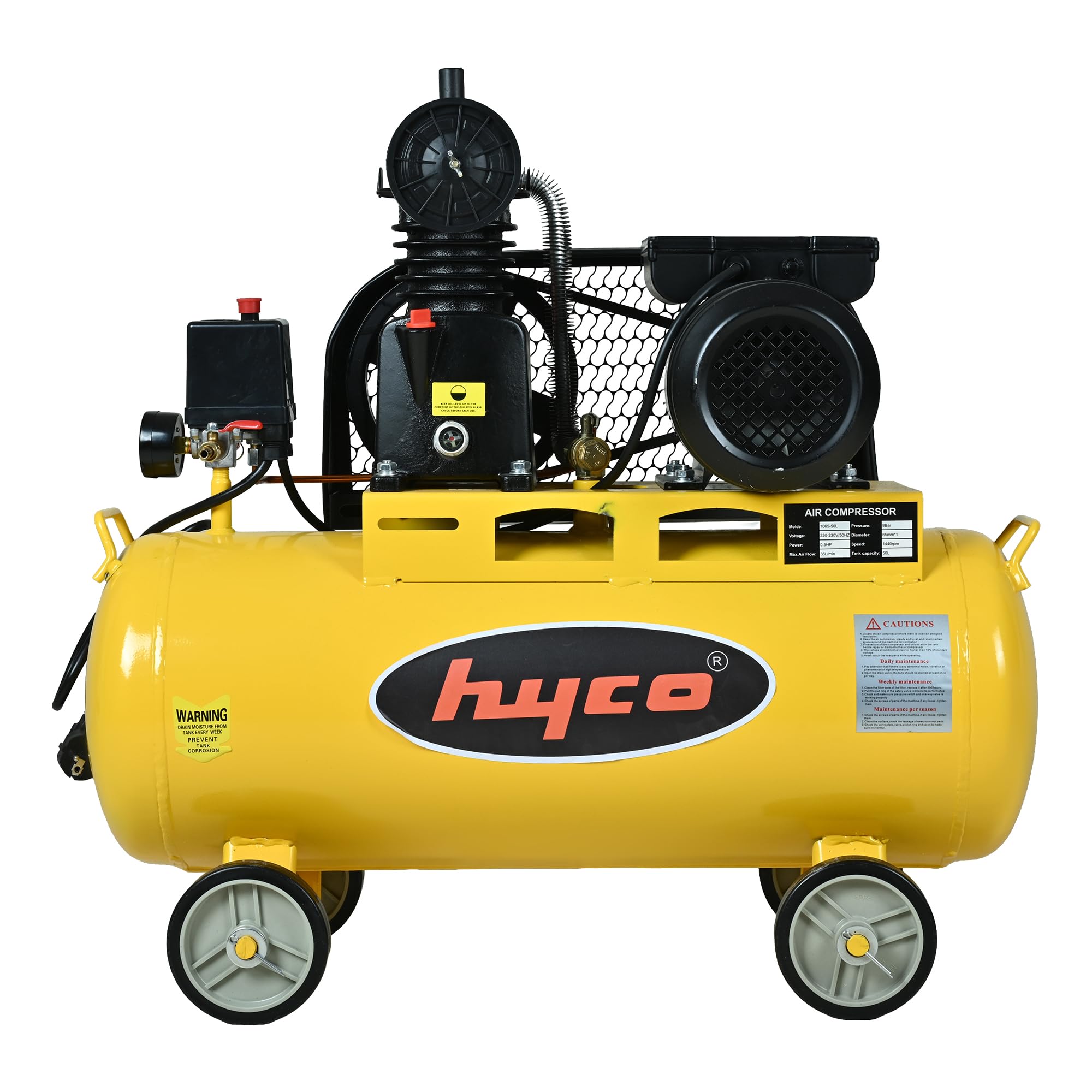 HYCO 1HP Belt Driven Lubricated Air Compressor with 100% Copper Winding Motor 60L Tank Capacity-image-14