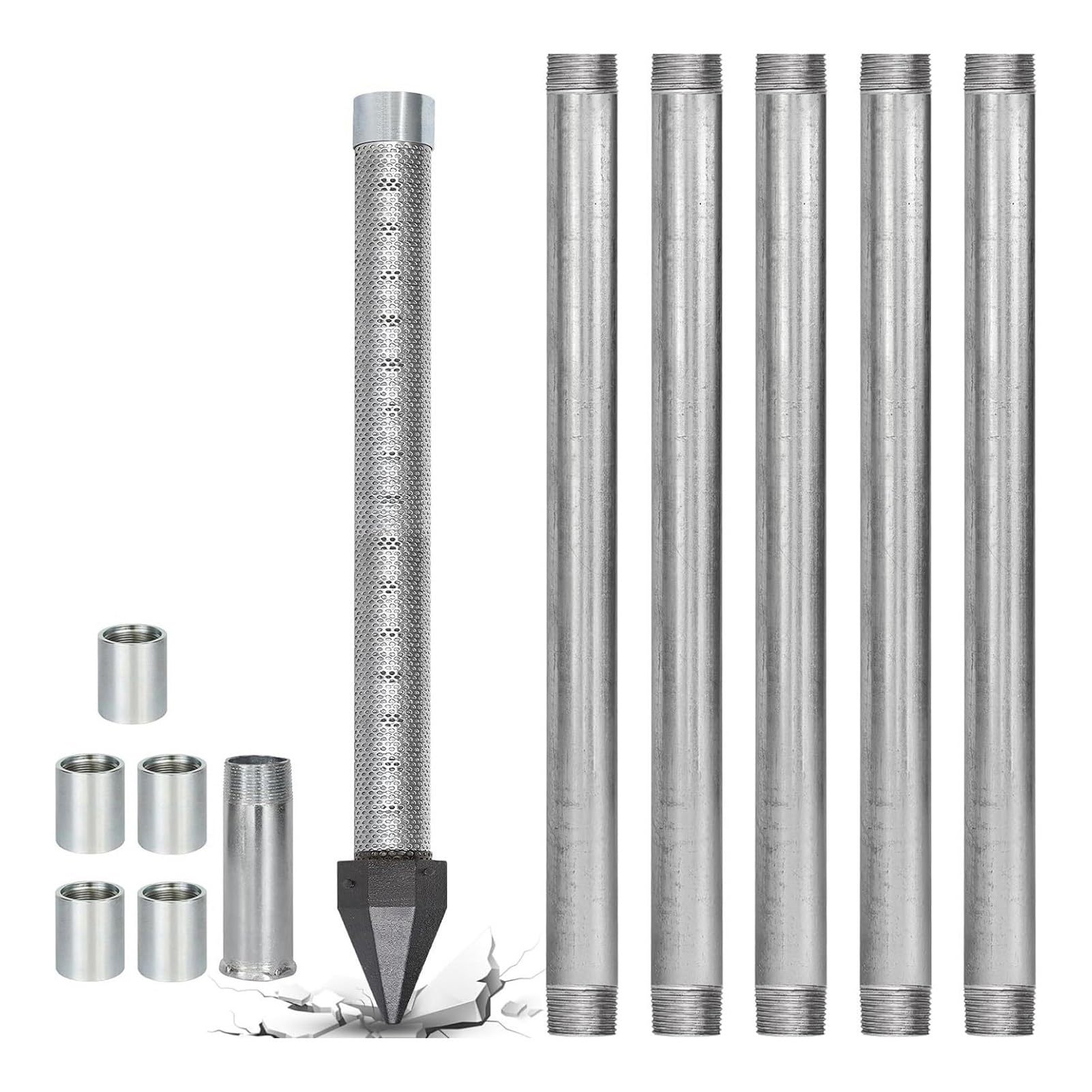 Sand Point Well Kit/Reinforced Cast Iron Point/Drive Well Point,High Performance Groundwater Intake for Off Grid Utility Supply/Water Well Drilling Kit Tool Kit(6m)