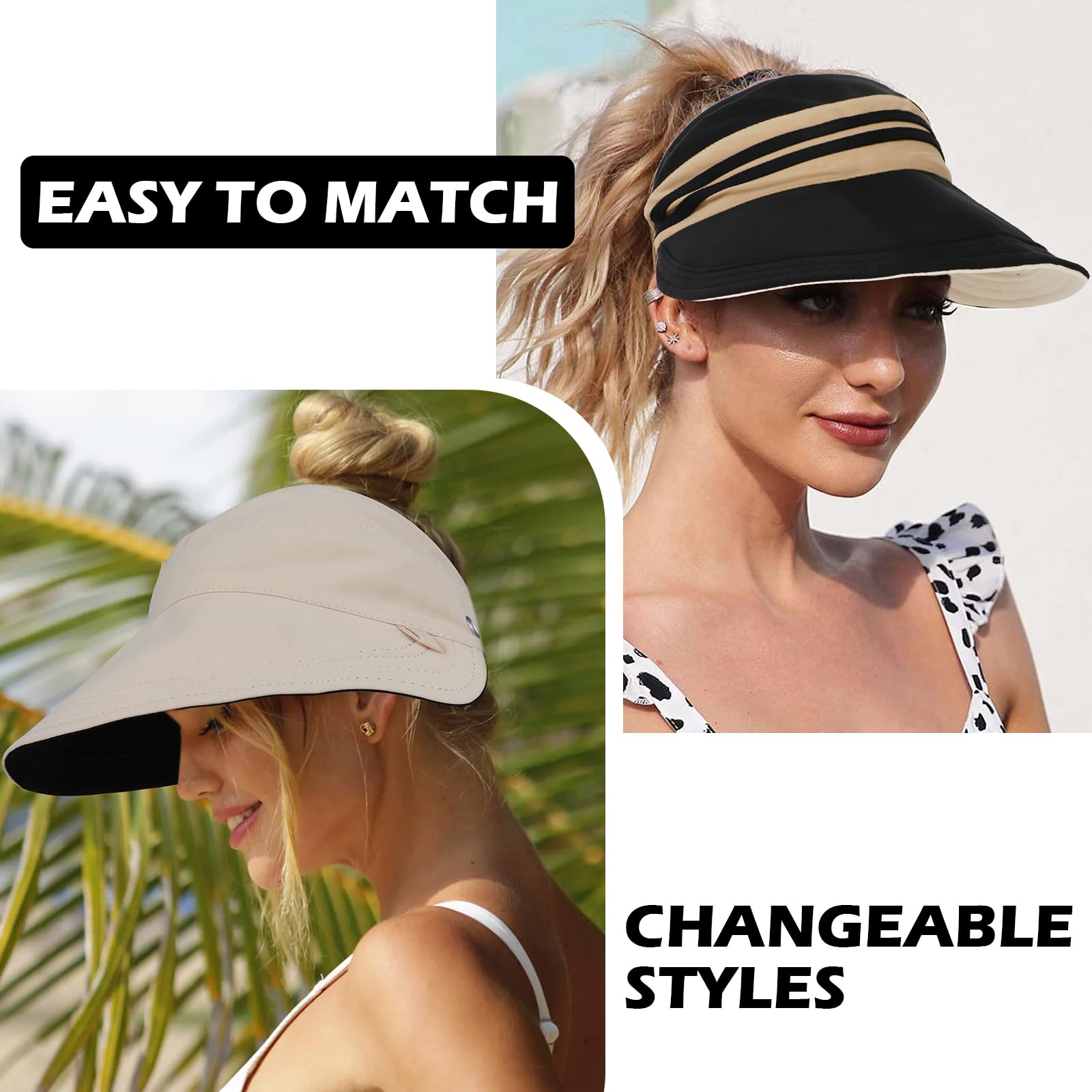 TAGVO Chapeaux de Anti-UV Visière pour Femme, Chapeau de Soleil Réversible à Séchage Rapide, Chapeau Randonnée à Large Bord, Chapeau de Légère Pliable pour Camping, Voyage, Plage