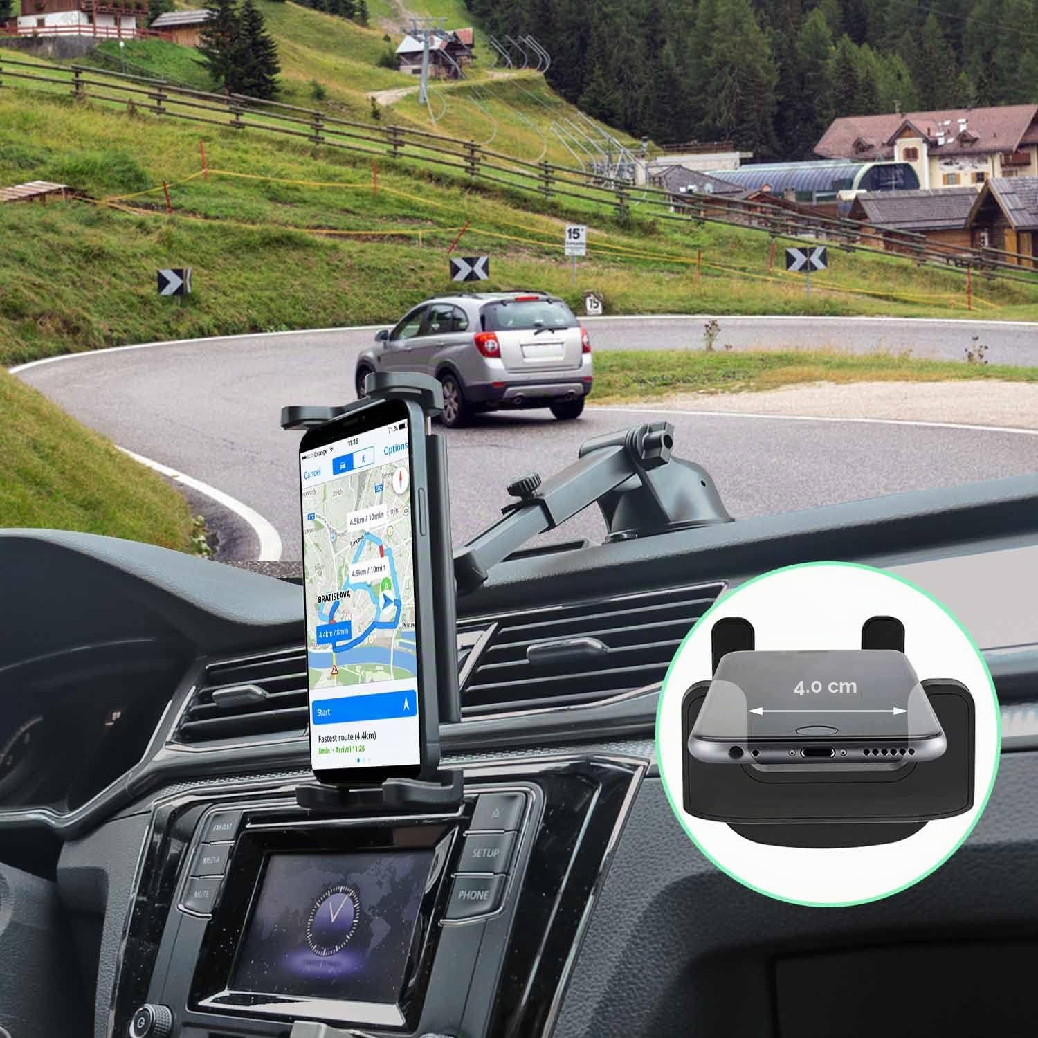 Supporto Tablet Auto Cruscotto per 4-13" Dispositivo, Estensibile Porta Smartphone Cruscotto Parabrezza con Potente Ventosa per iPad Pro Air Mini, Samsung Galaxy Tab, Kindle Fire, Switch etc